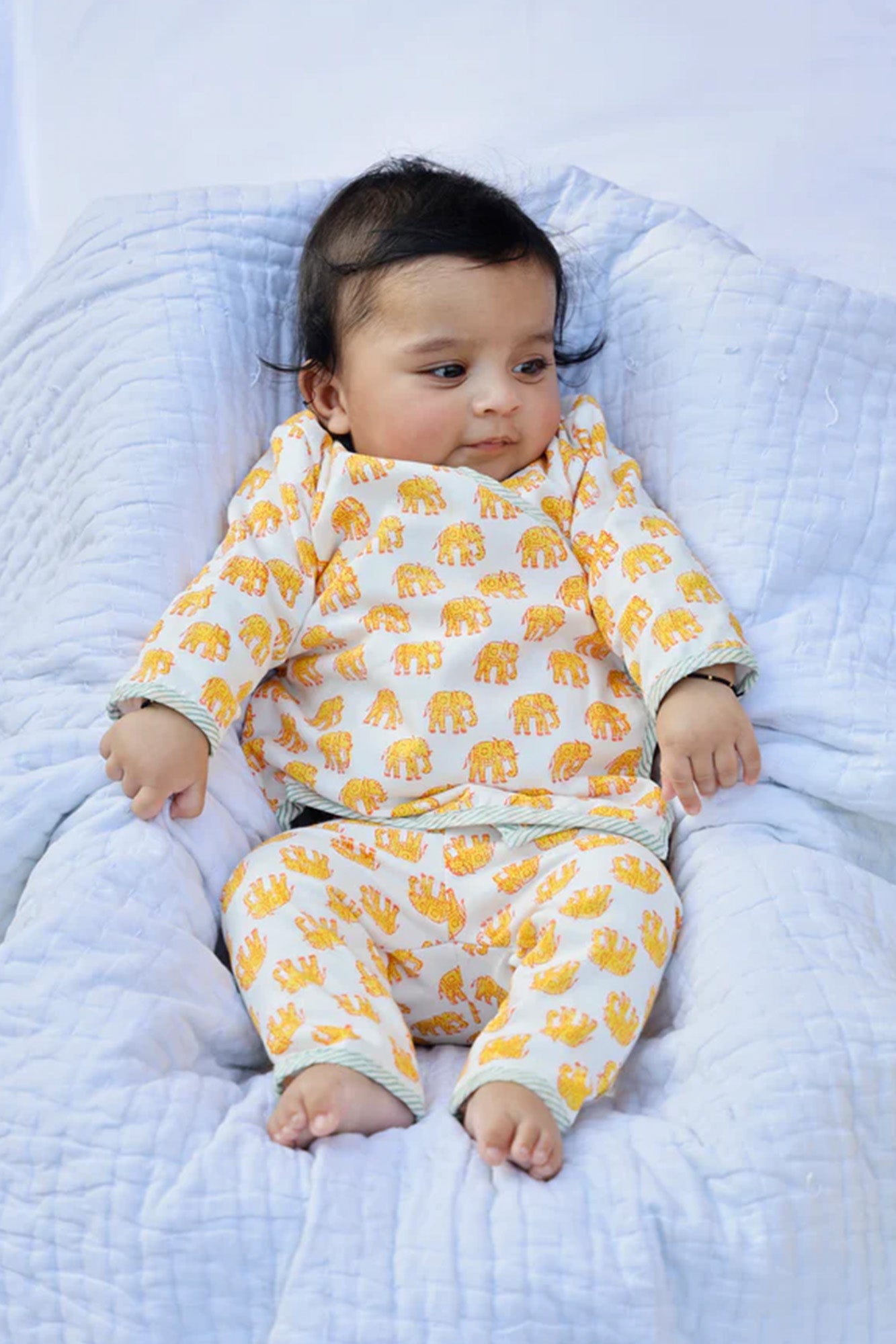 Infants Yellow Elephant Angarakha Top With Pajama