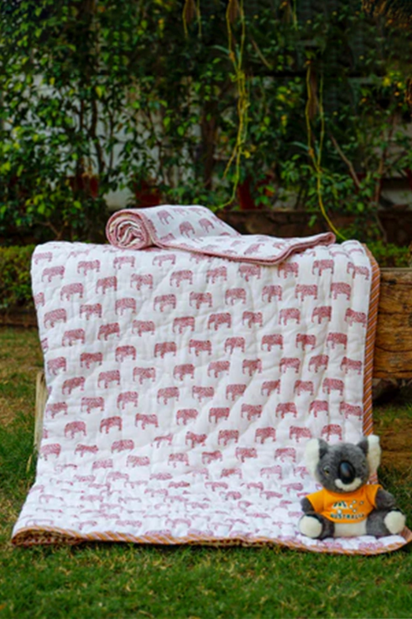 Baby Quilt - Rust Elephant