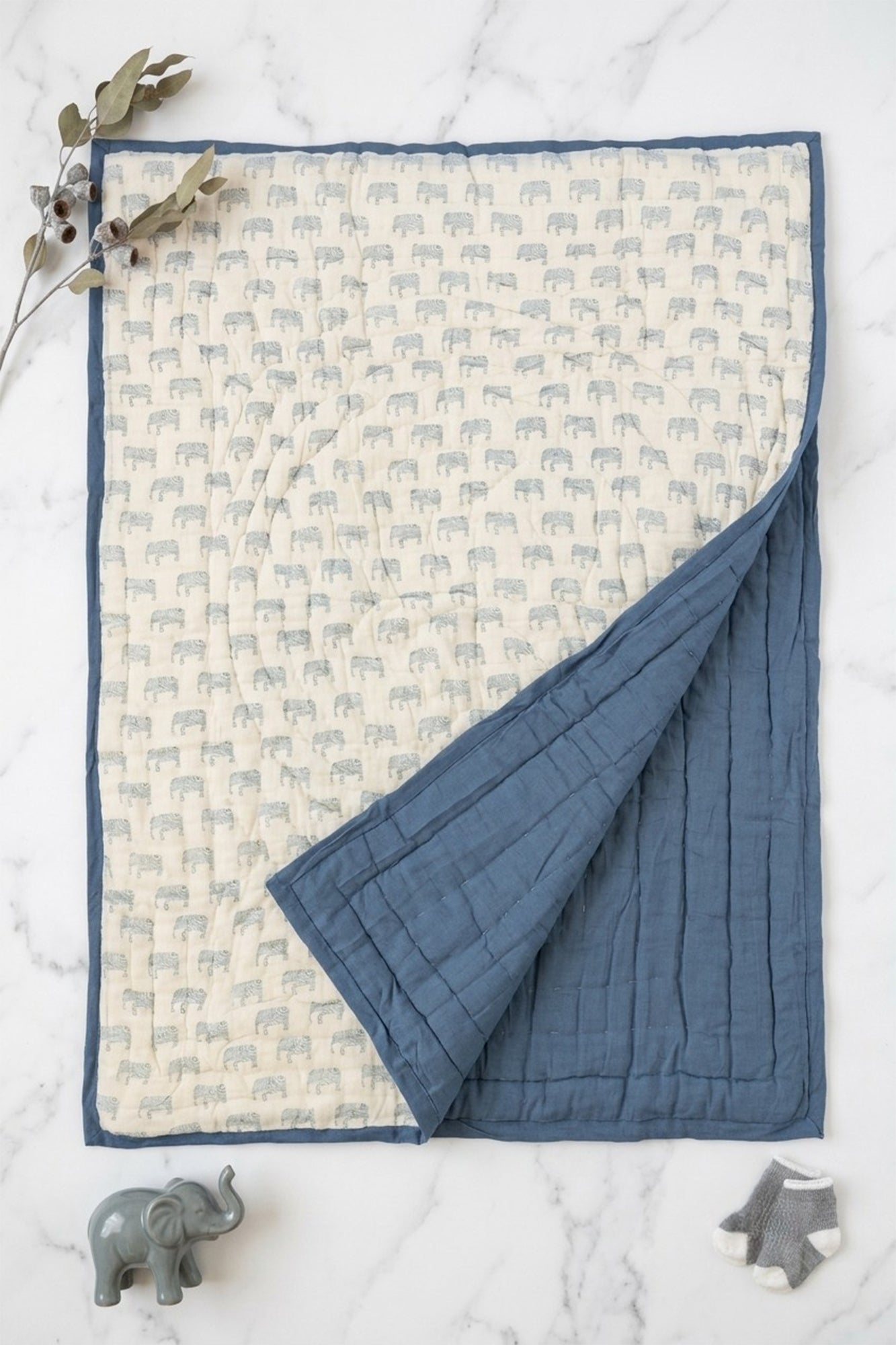 Blue Jumbo Elephant Baby Quilt