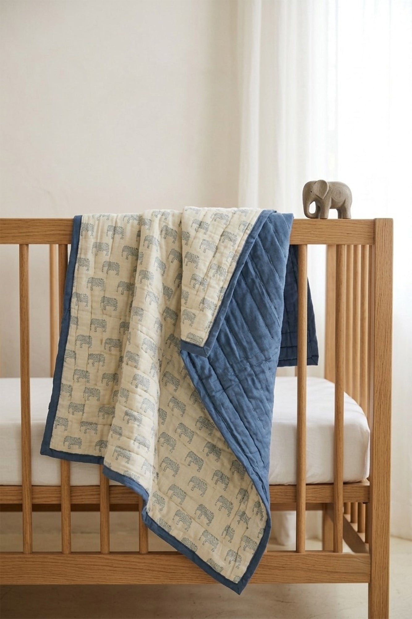 Blue Jumbo Elephant Baby Quilt