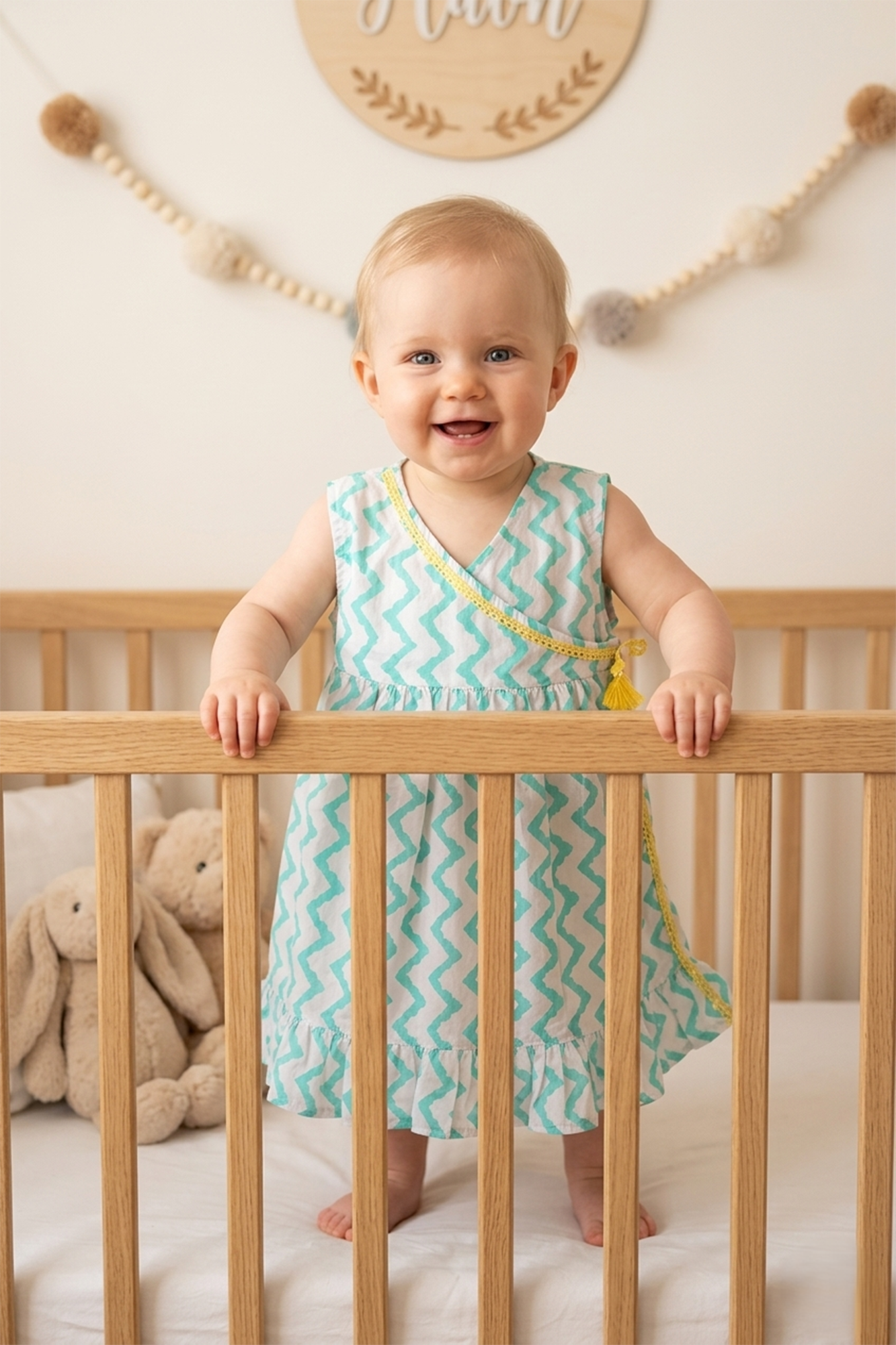 Green Chevron Infant Frock
