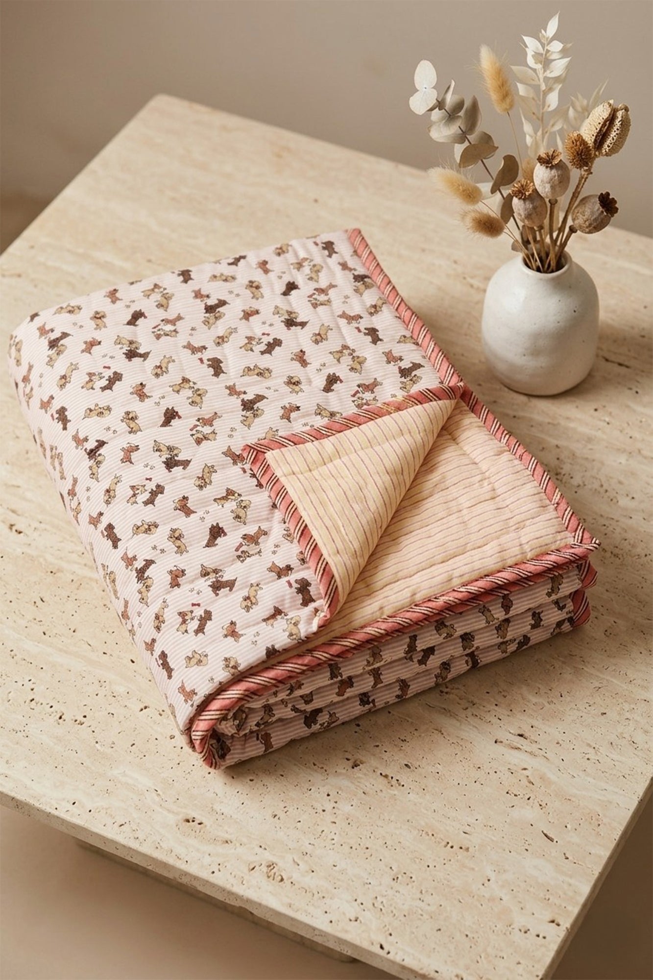 Pink Puppies Kids Quilt Pair of 2