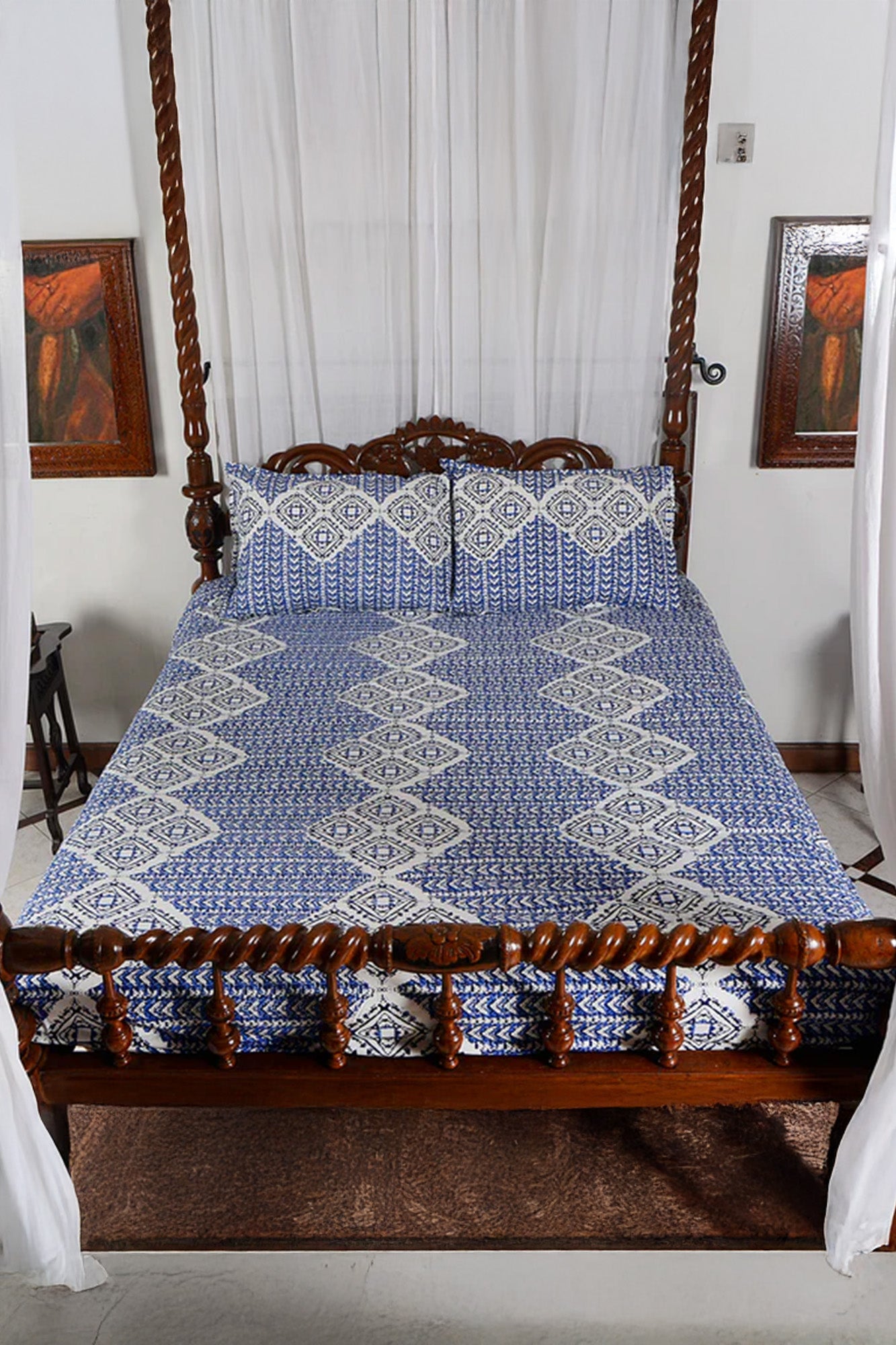 Geometrical Blue - Bed Sheet