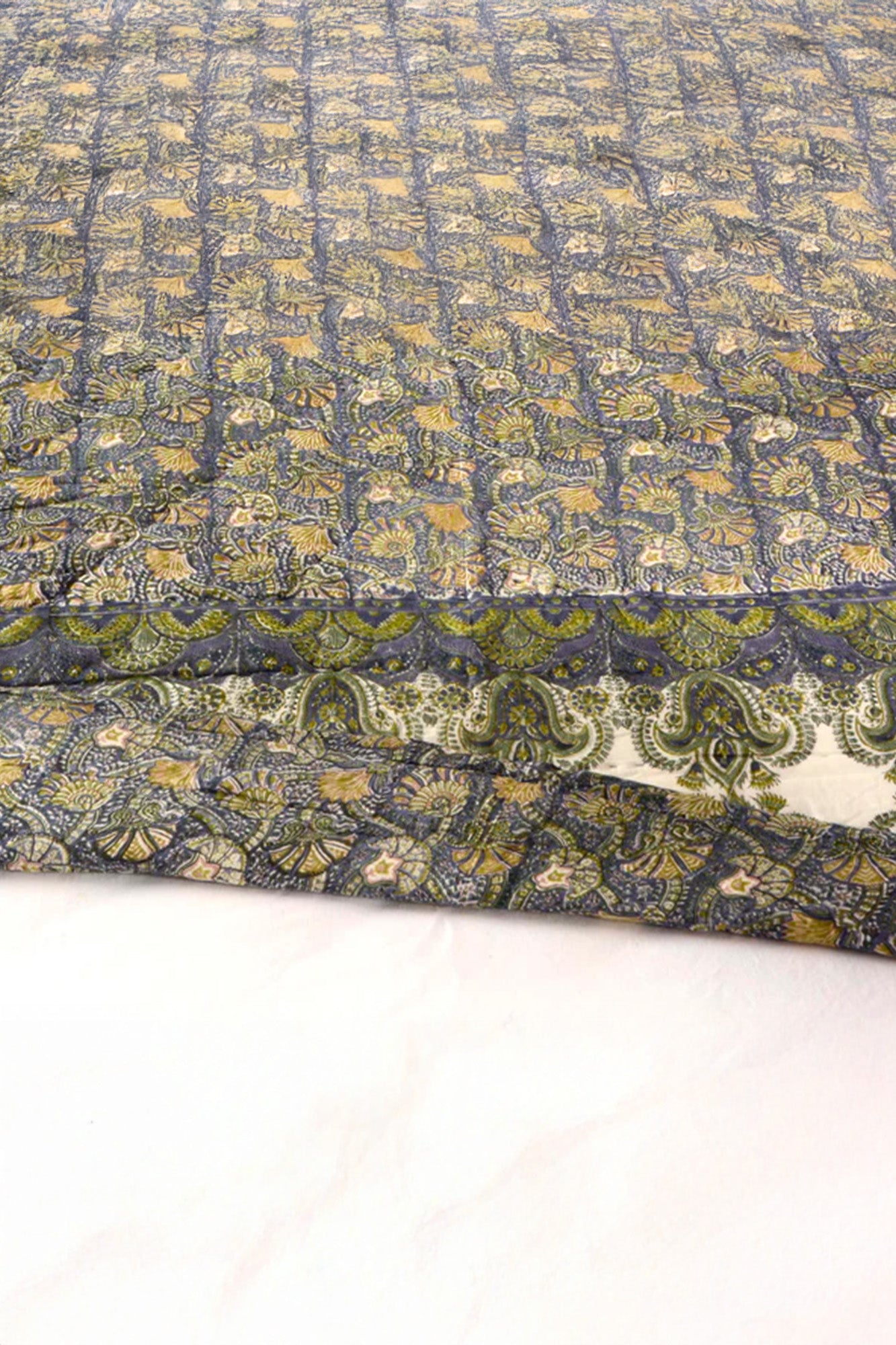 Green Block Printed Razai