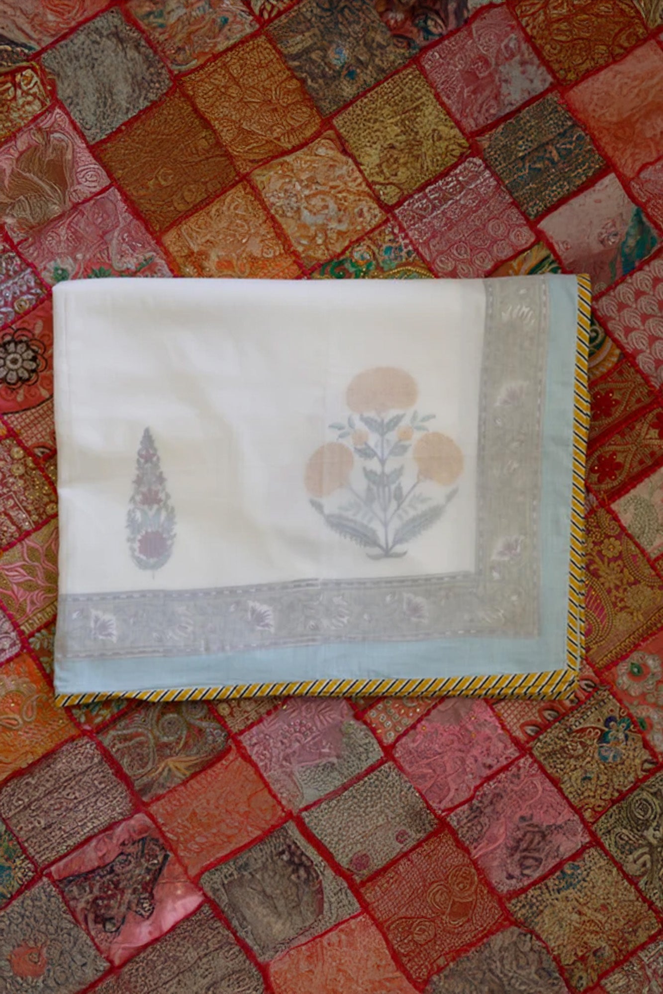 Dohar 3D Block Printed Yellow Green