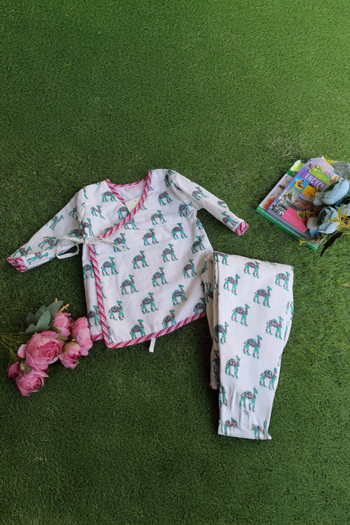 Infants Winter Top With Pajama Green Camel