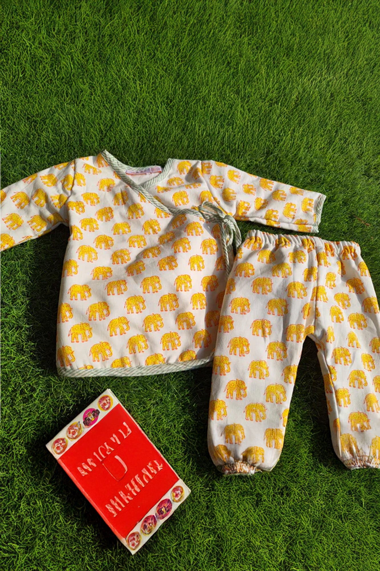 Infants Yellow Elephant Angarakha Top With Pajama