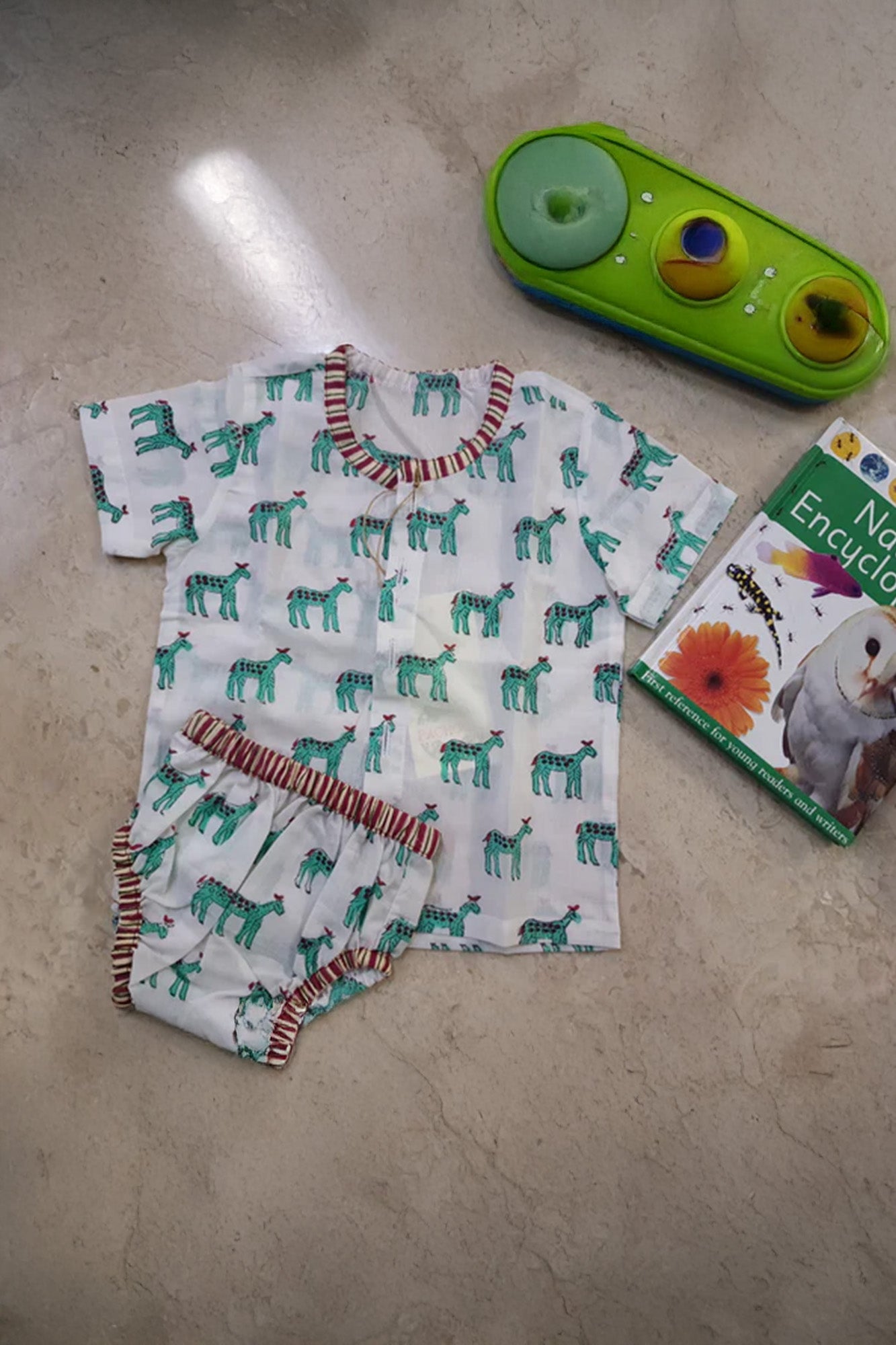 Infant Green Camel Front Open Top With Shorts