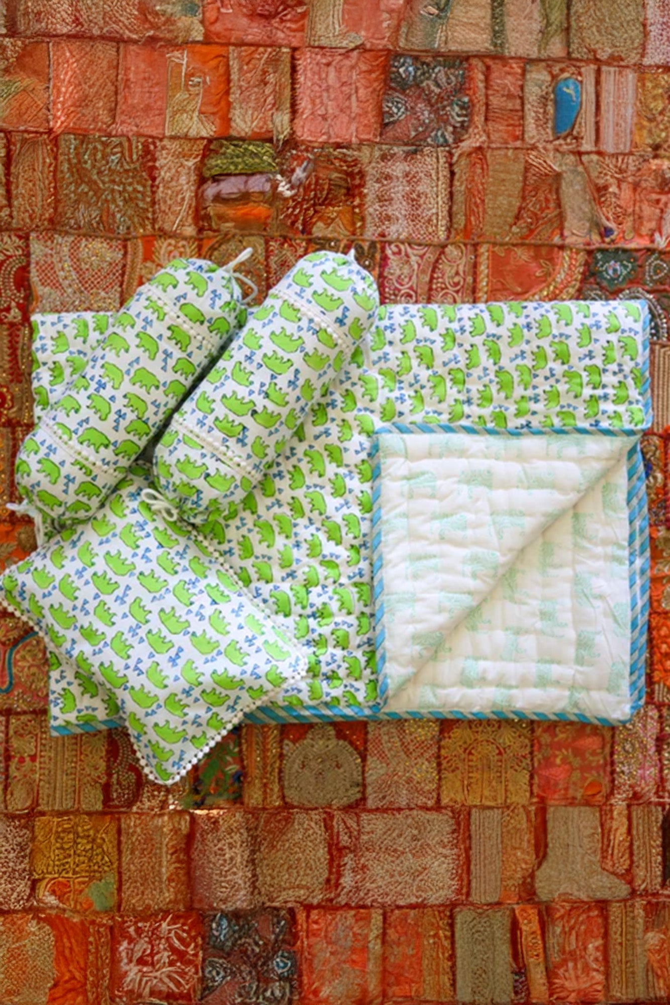 Baby Bed Set Green Hippo