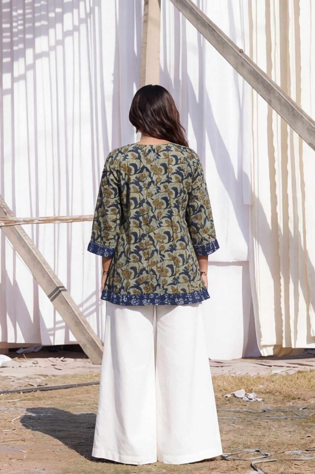 Indigo Noor Box Pleat Top