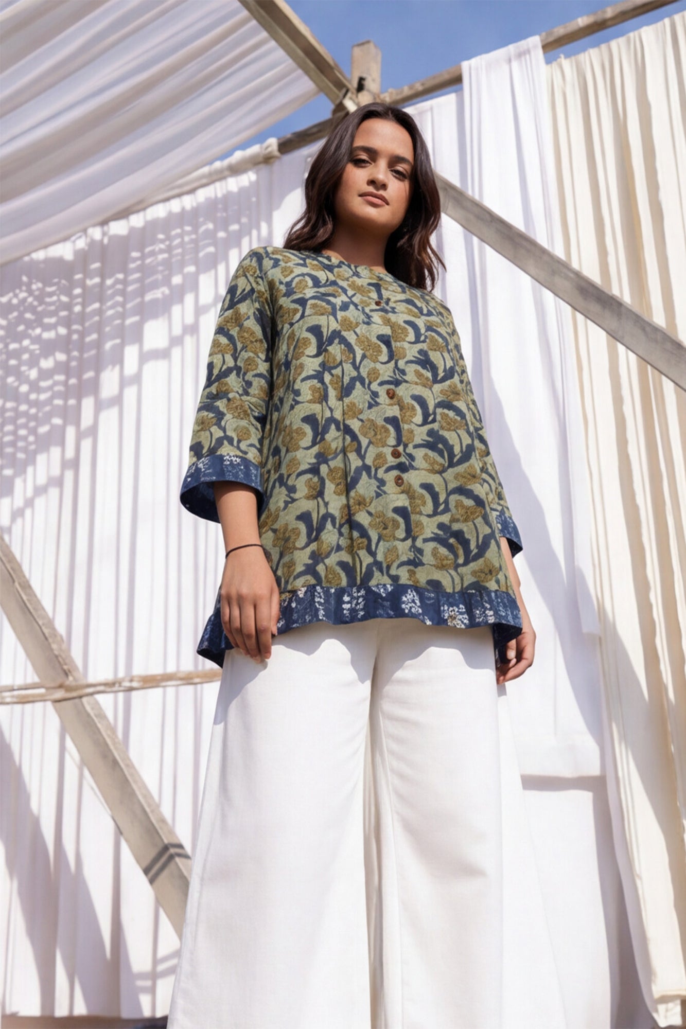 Indigo Noor Box Pleat Top