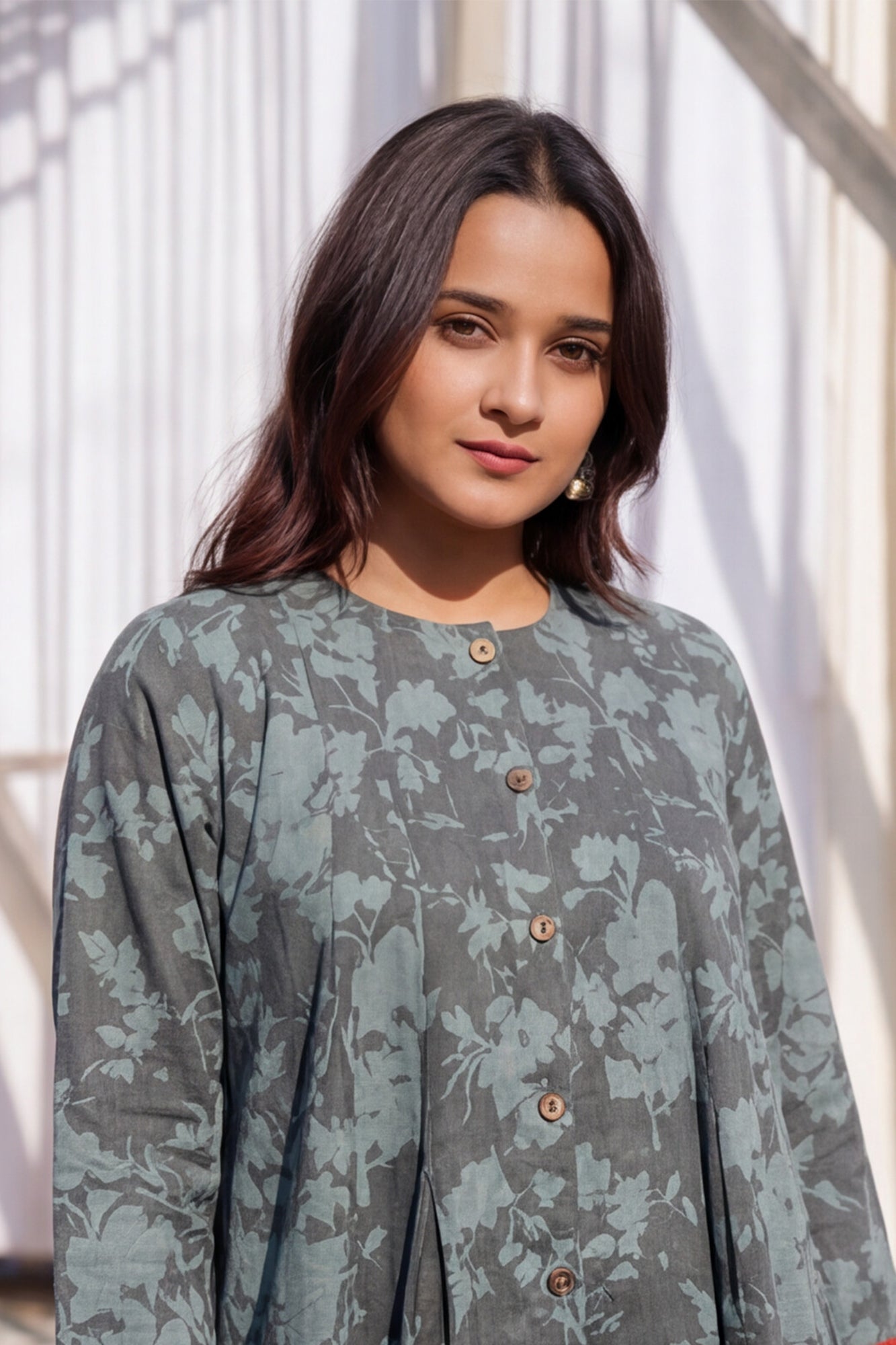 Indigo Box Pleat Top