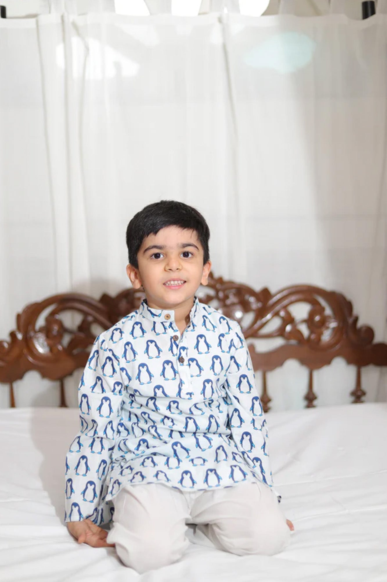 Boy Kurta Blue Penguin