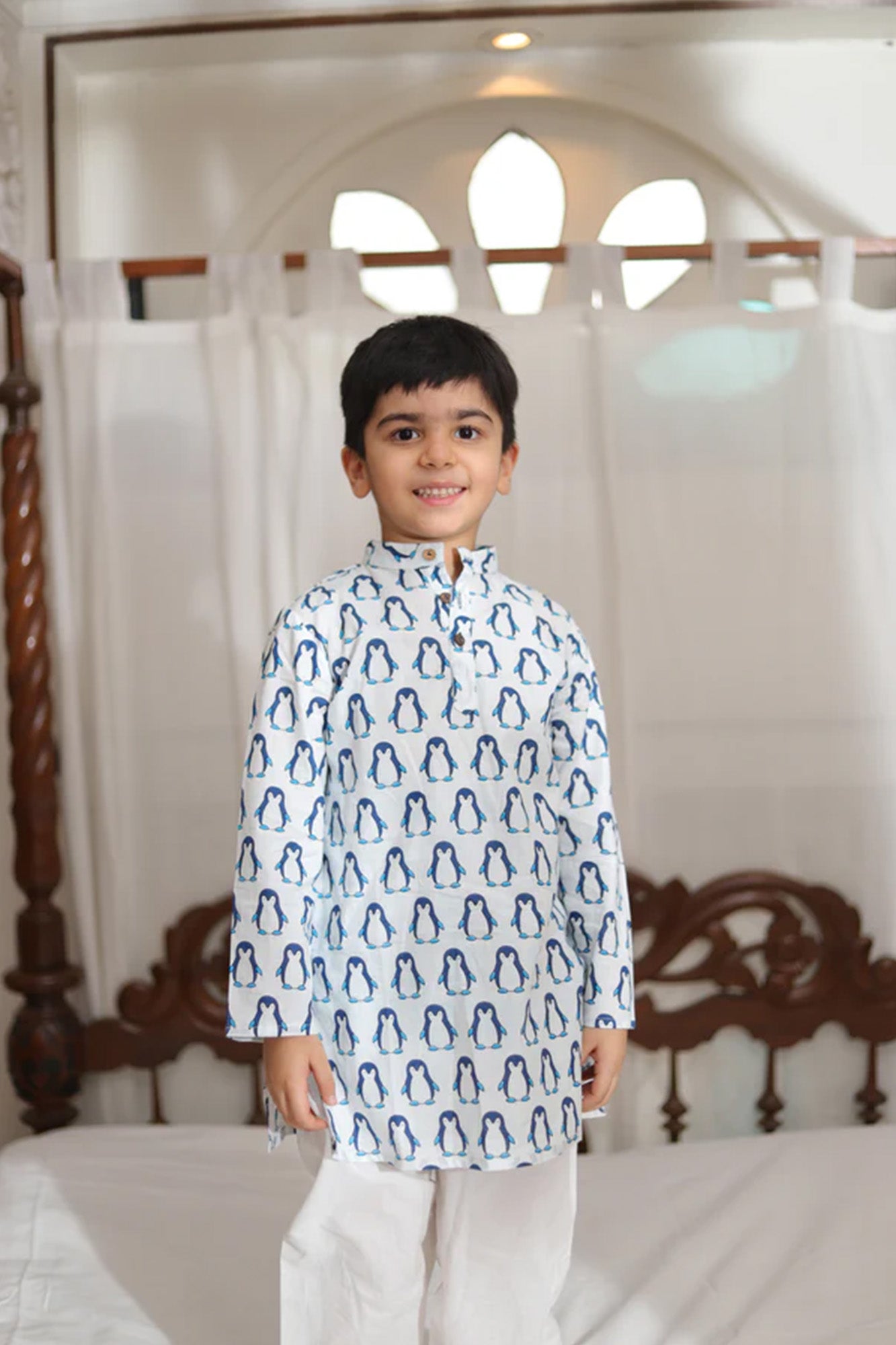 Boy Kurta Blue Penguin