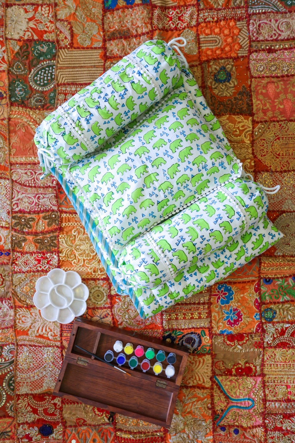 Baby Bed Set Green Hippo