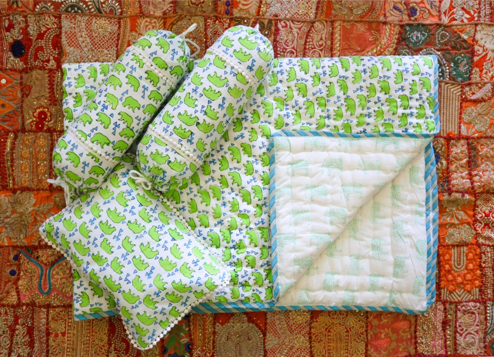 Baby Bed Set Green Hippo