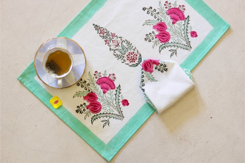 Place Mat & Nepkin Set S/12 Green Pink