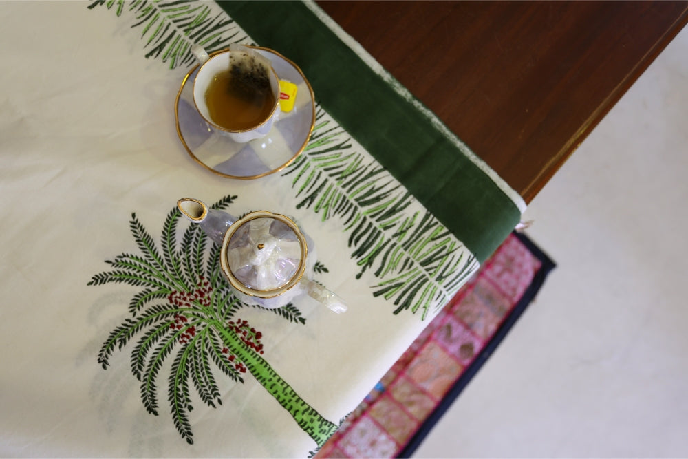 Table Cover Block Printed Green