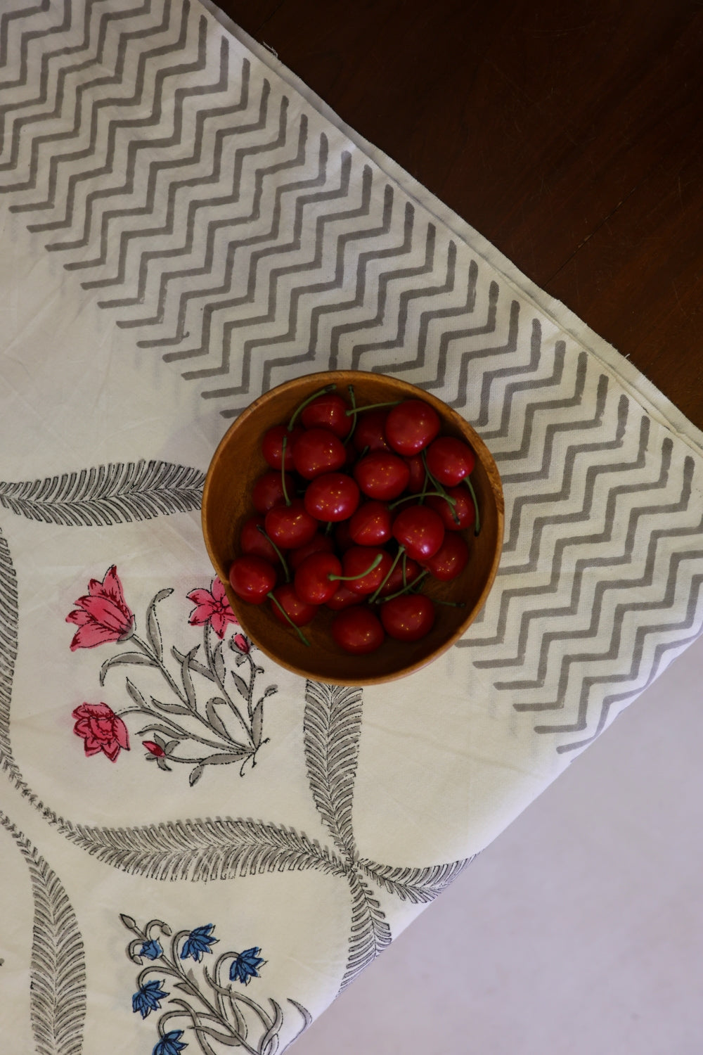 Table Cover Block Printed Grey Pink