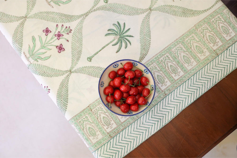 Table Cover Block Printed Green
