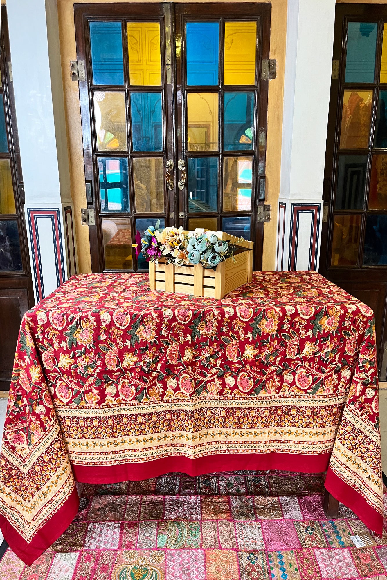 Crimson Bloom Table Cover