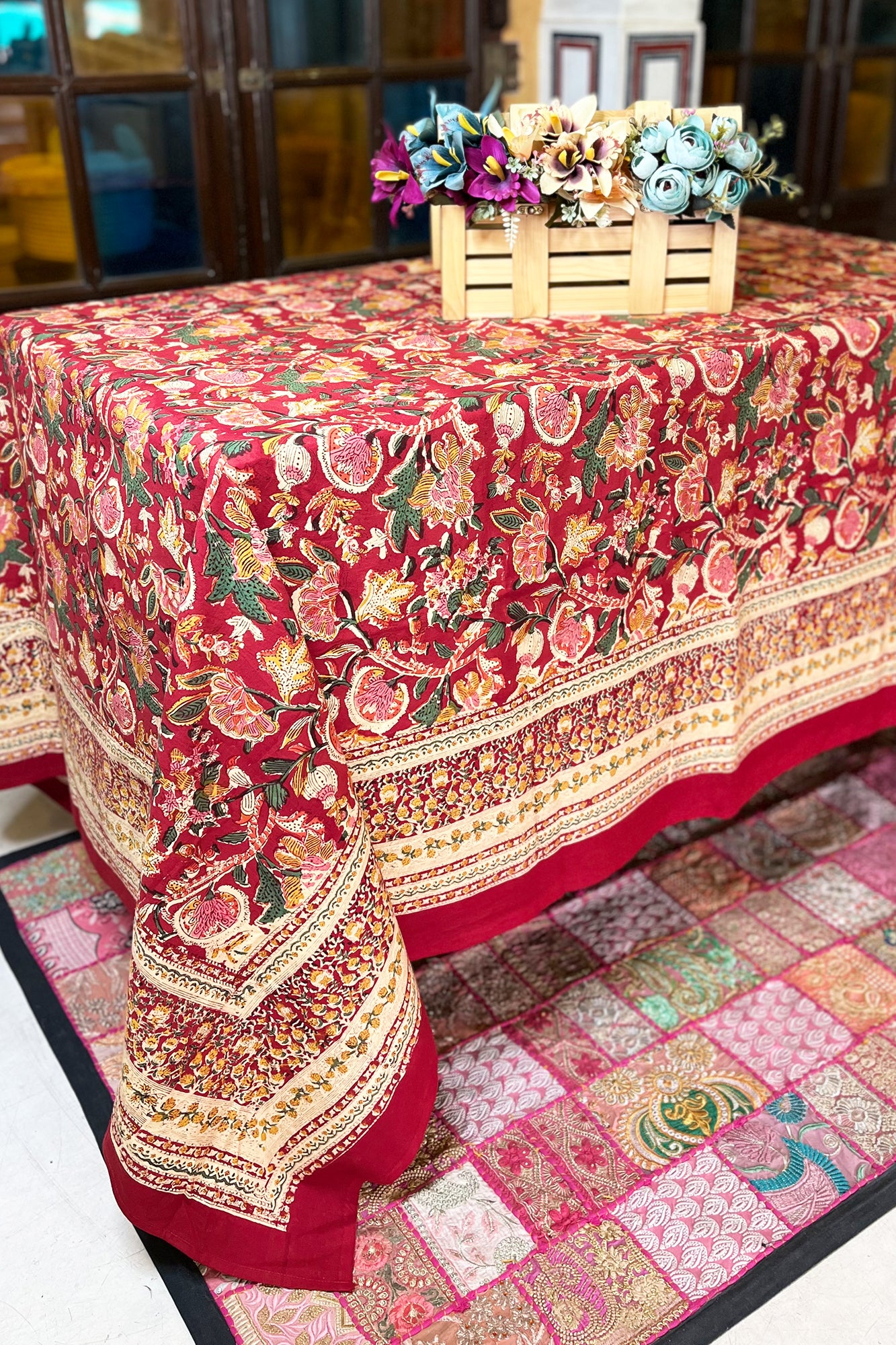 Crimson Bloom Table Cover