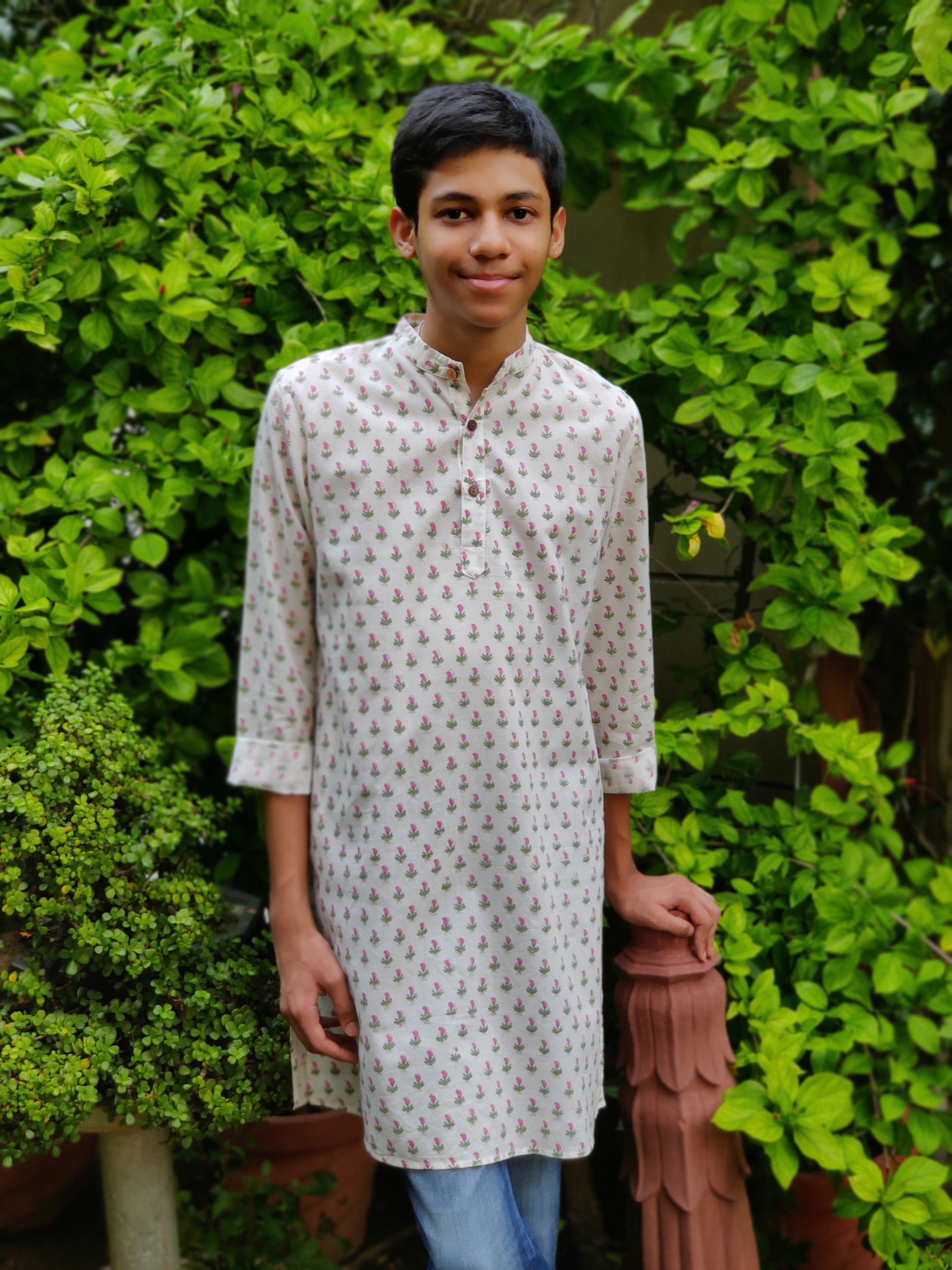 Boy Kurta Block Buti Pink