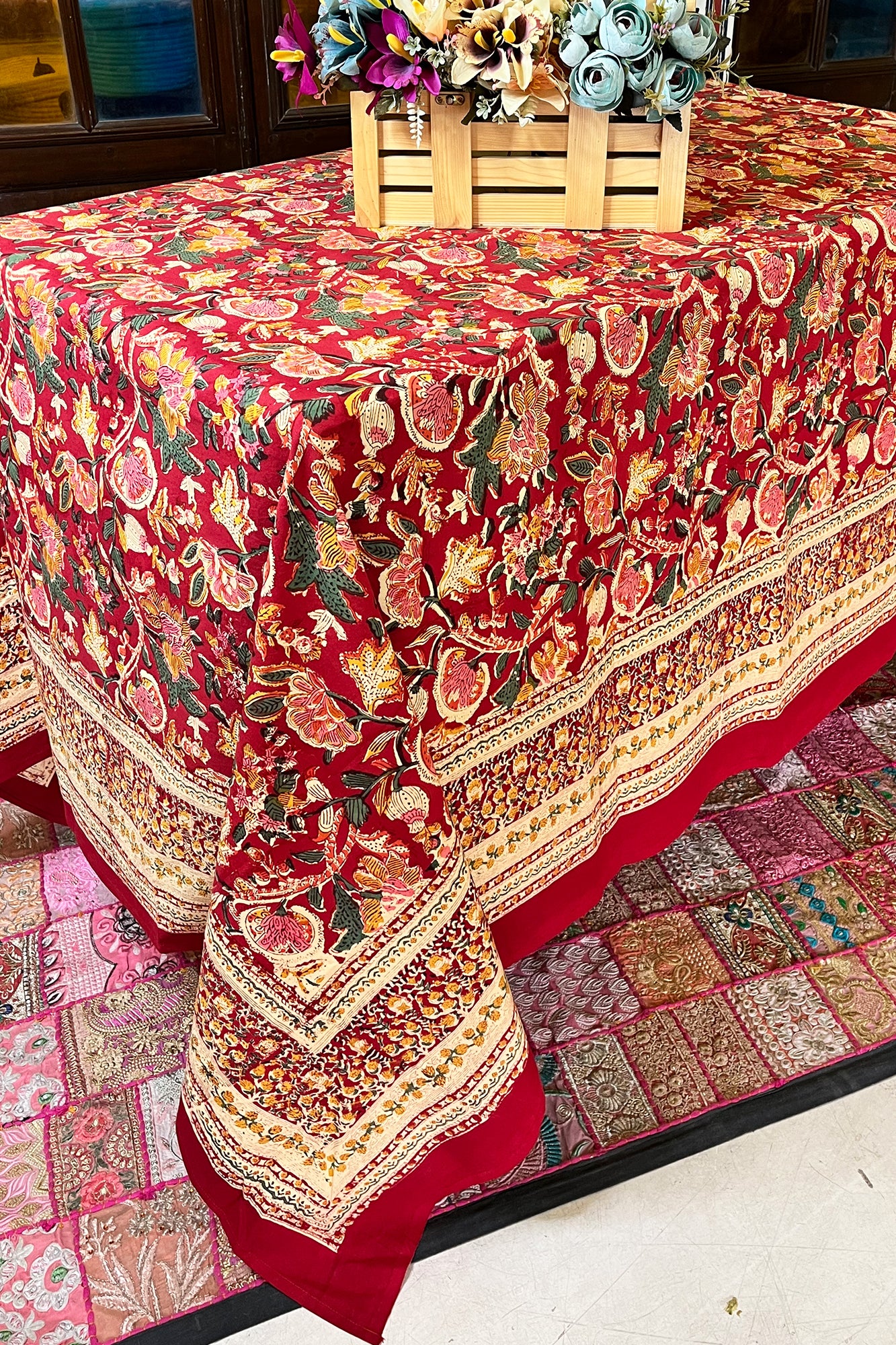 Crimson Bloom Table Cover