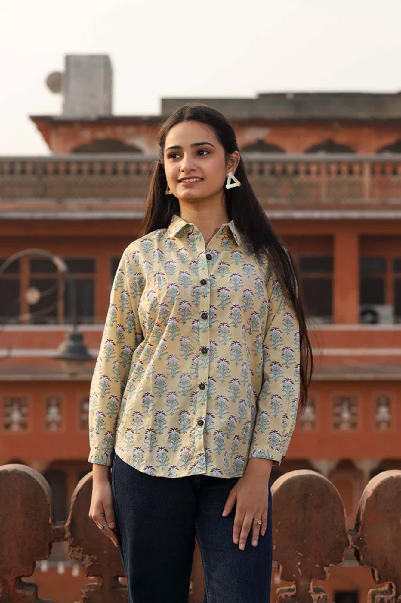 Shirt Women Shamiyana Yellow Floral