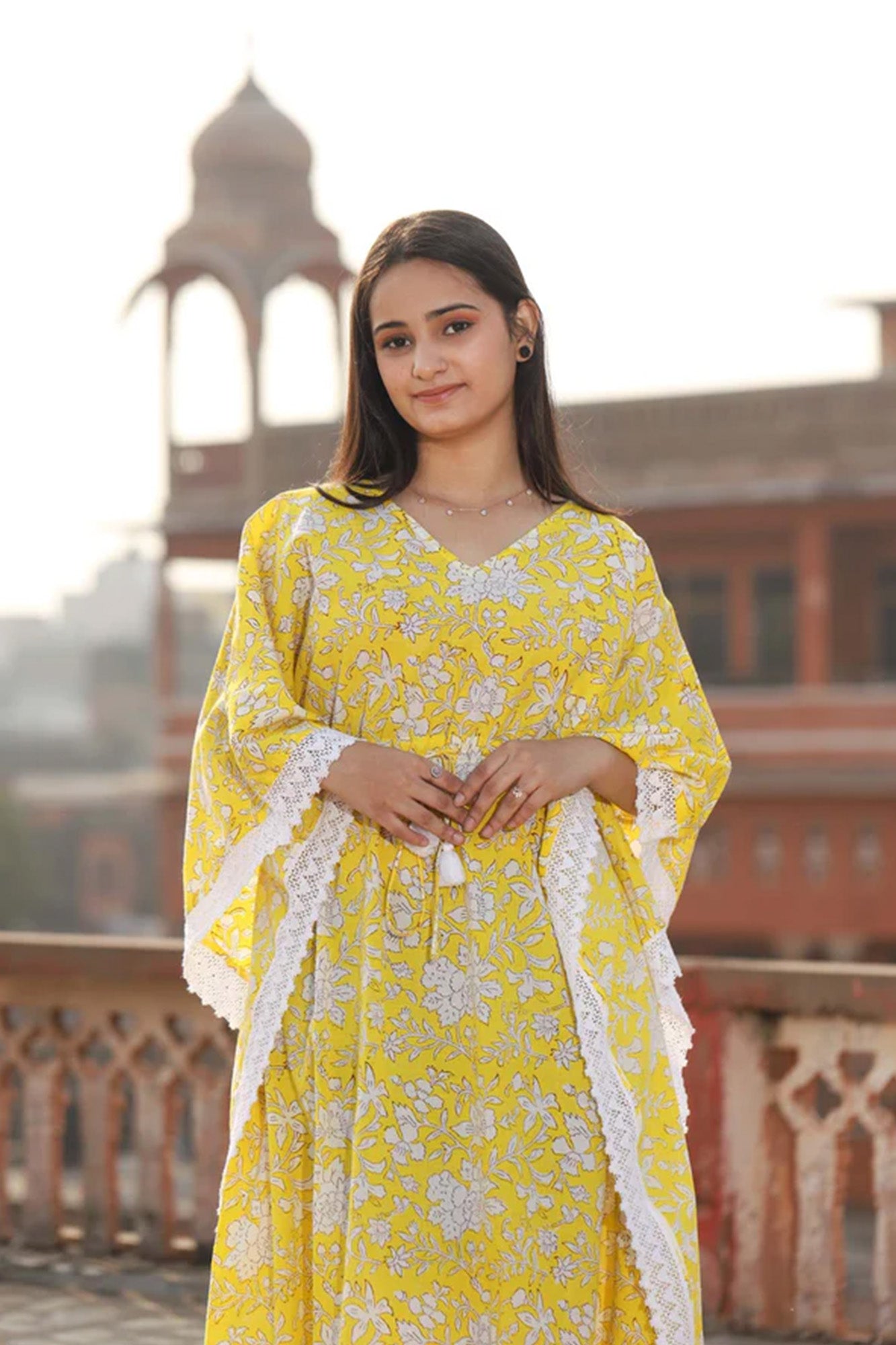 Kaftan Short Women Daffodil Floral Jaal