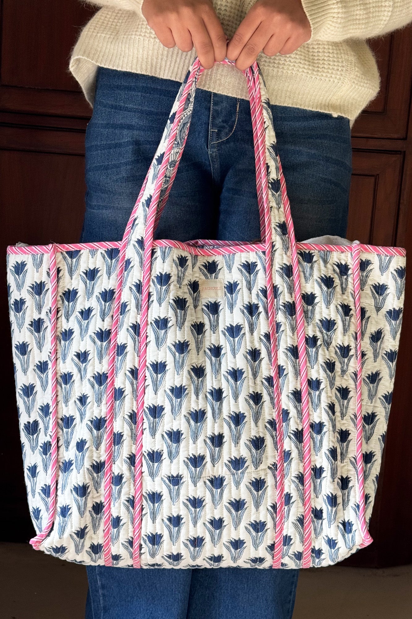 Tulip Blue Quilted Reversible Tote Bag