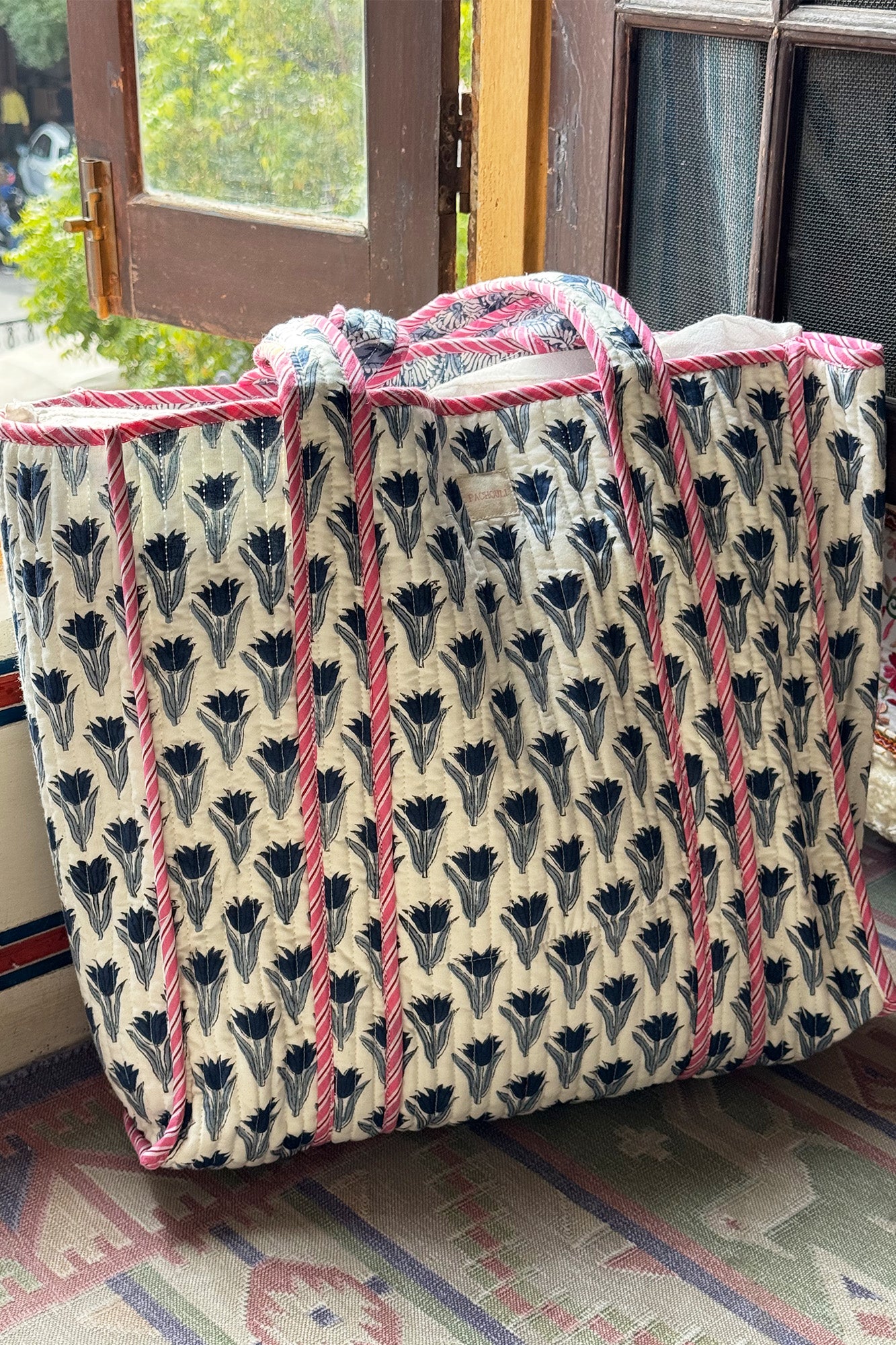 Tulip Blue Quilted Reversible Tote Bag