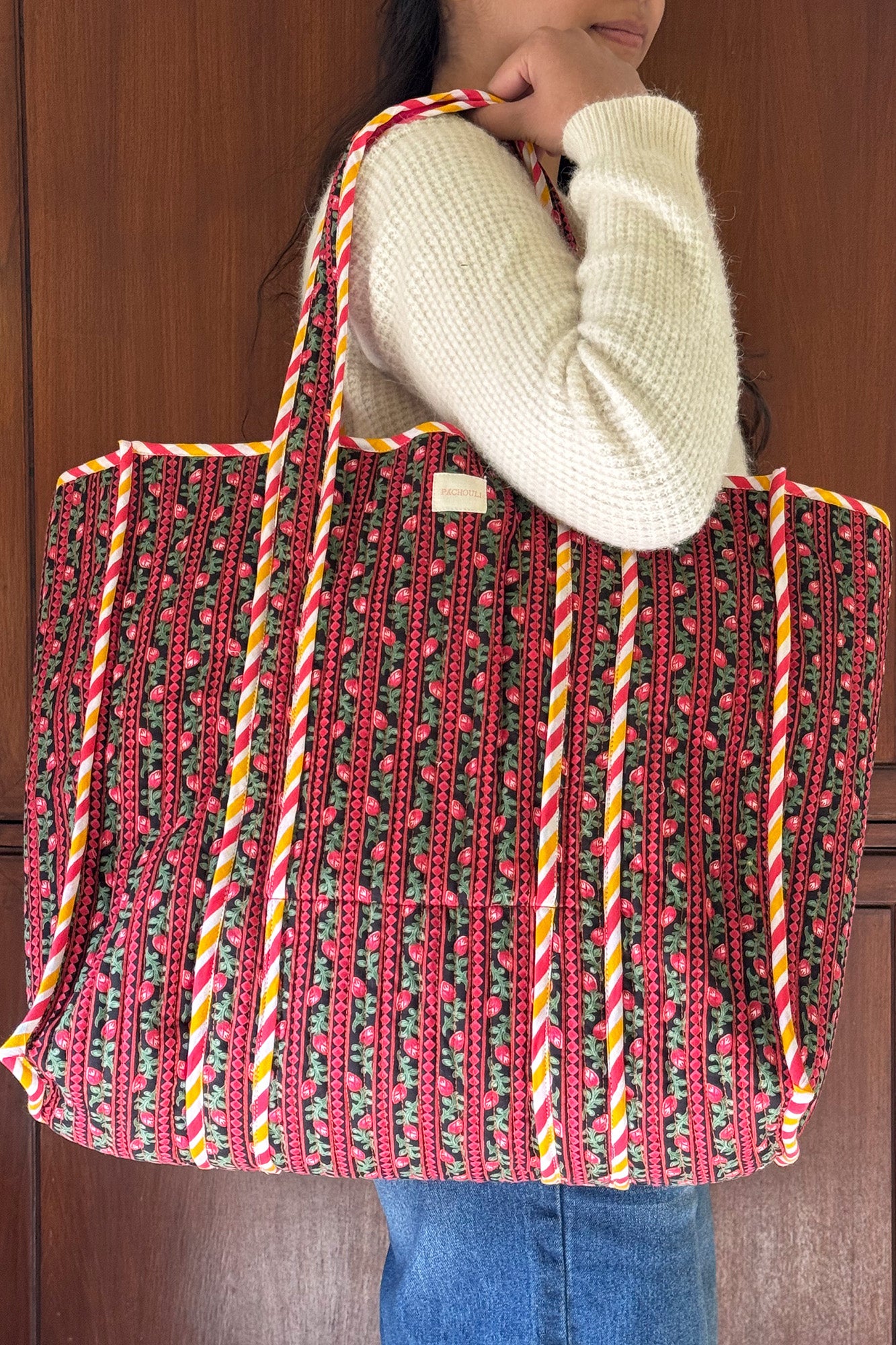 Red Blossom Quilted Reversible Tote Bag