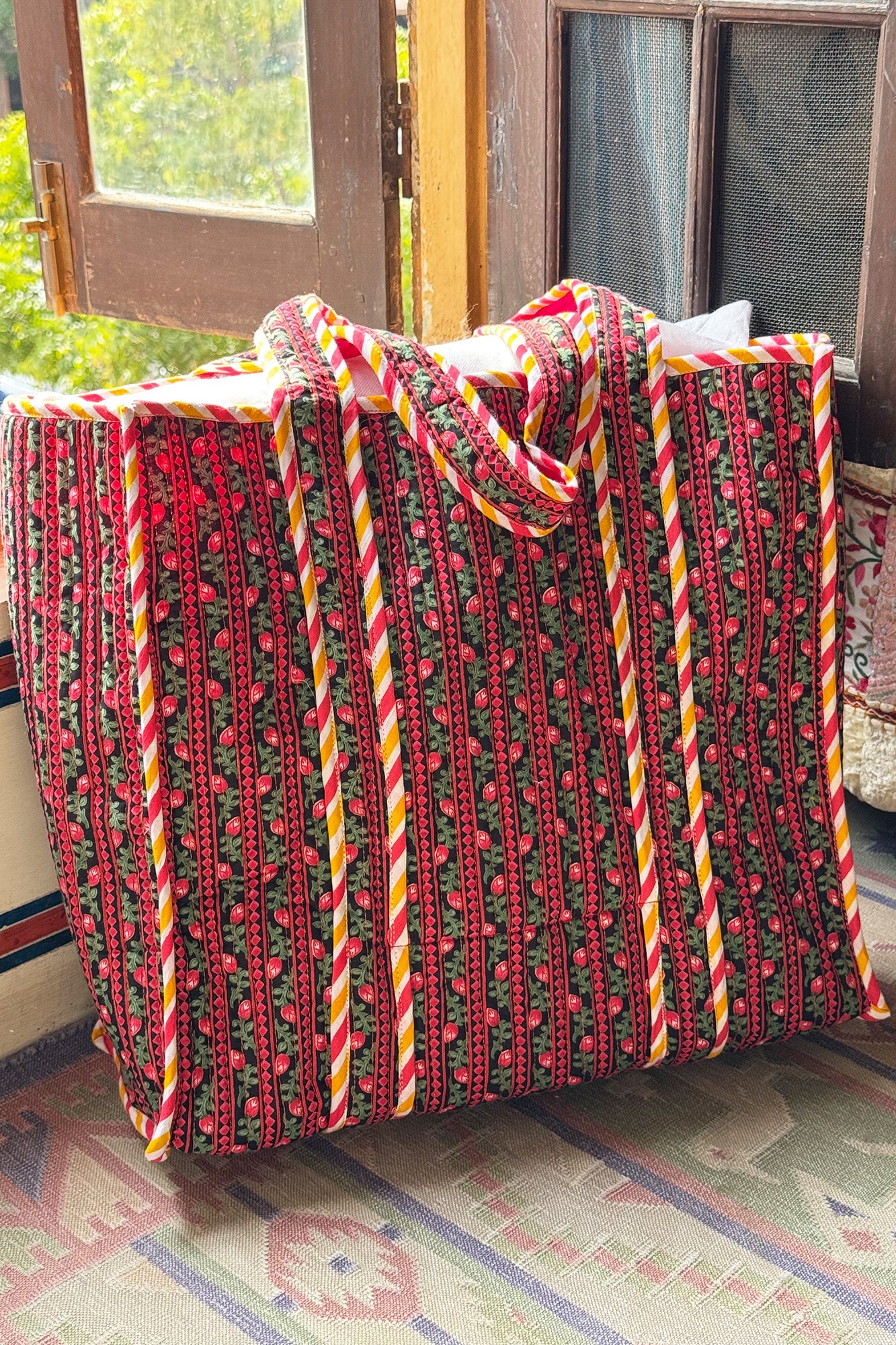 Red Blossom Quilted Reversible Tote Bag