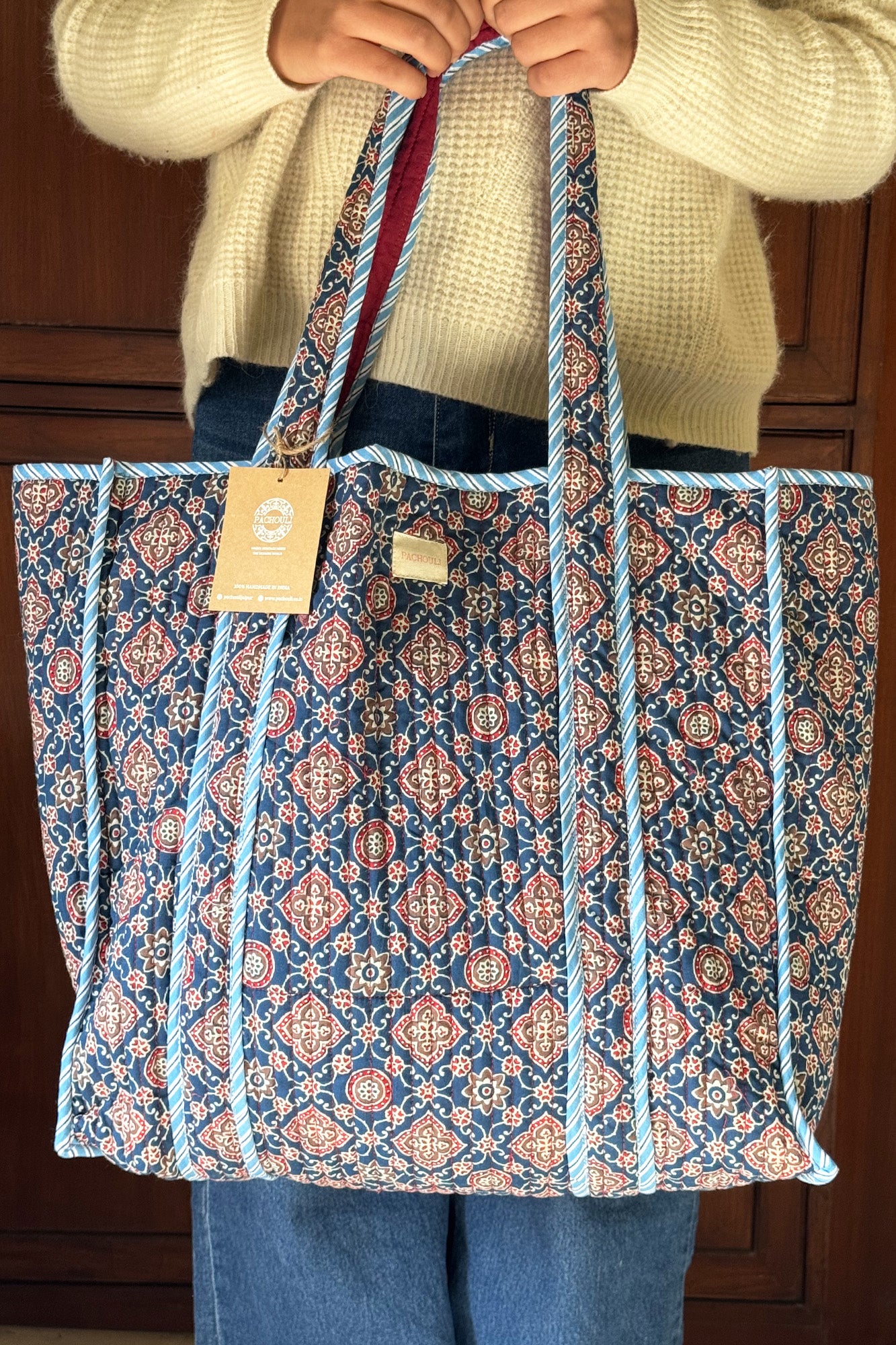 Mandala Blue Quilted Reversible Tote Bag