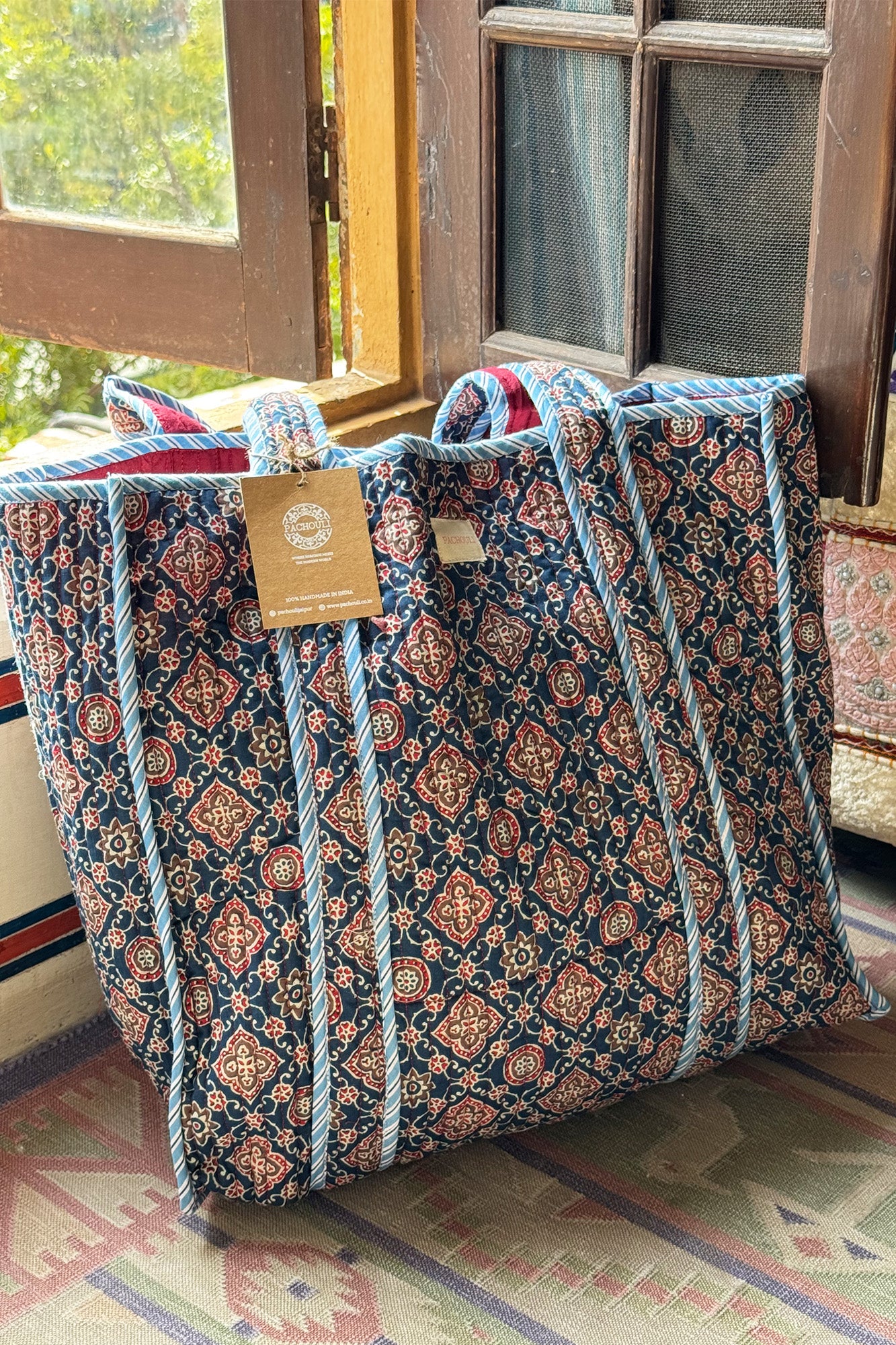 Mandala Blue Quilted Reversible Tote Bag