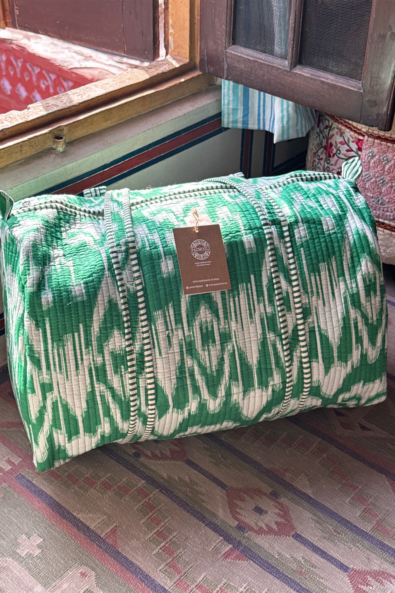 Green Geometric Duffle Bag