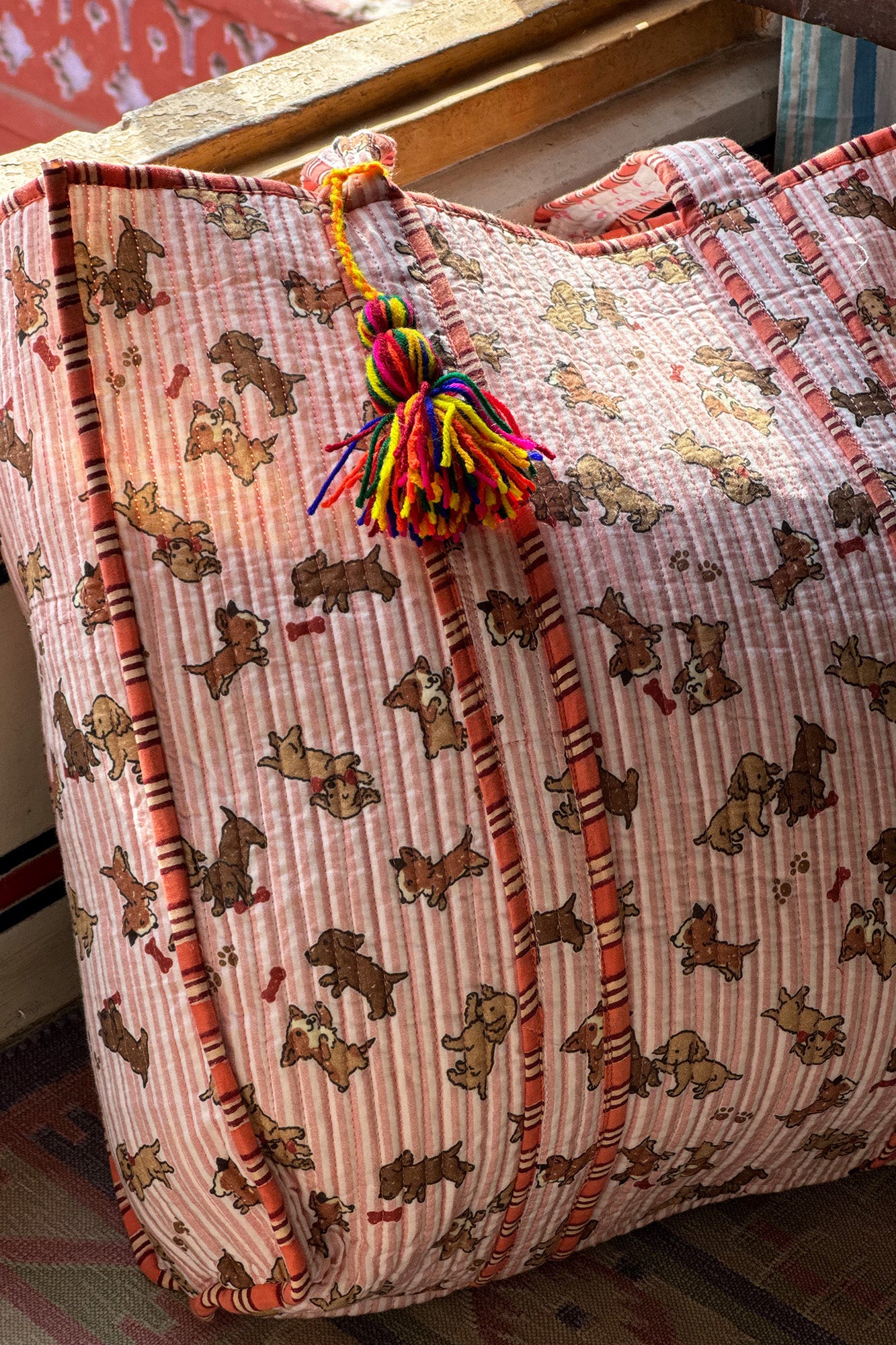 Puppies Pink Quilted Reversible Tote Bag