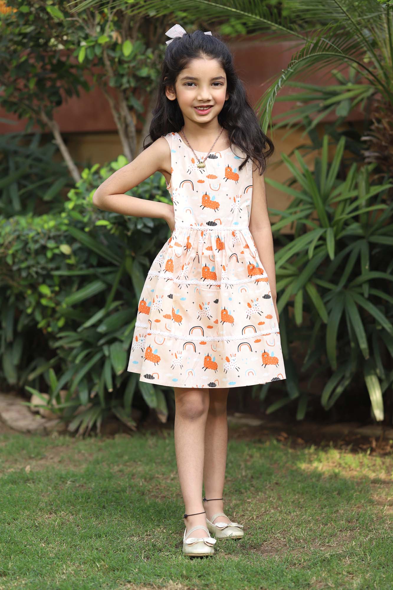 Girl Tier Frock Peach Poplin