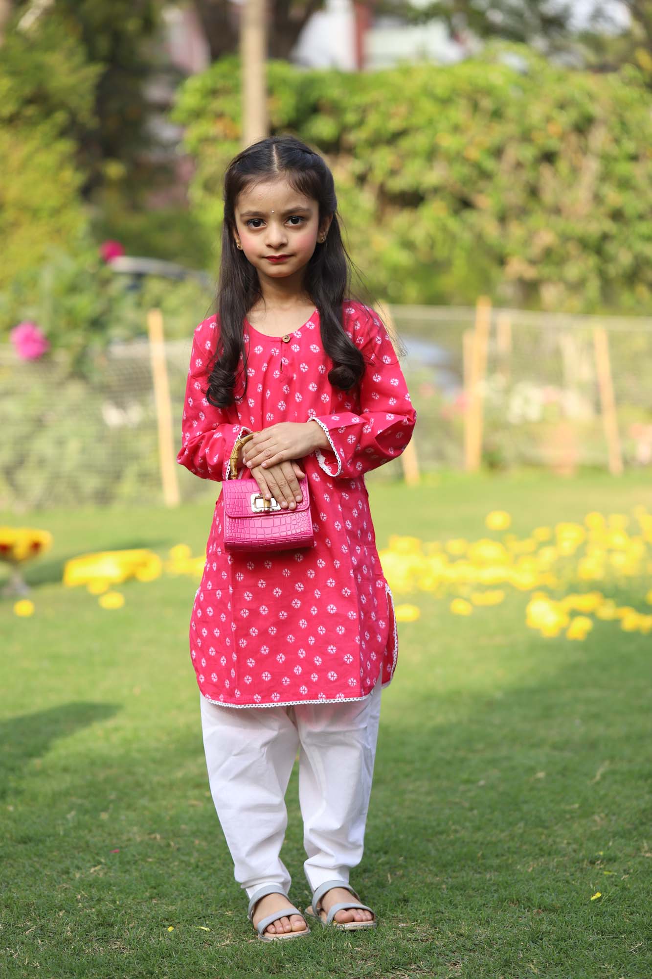 Girl Kurta Pink Bandhej