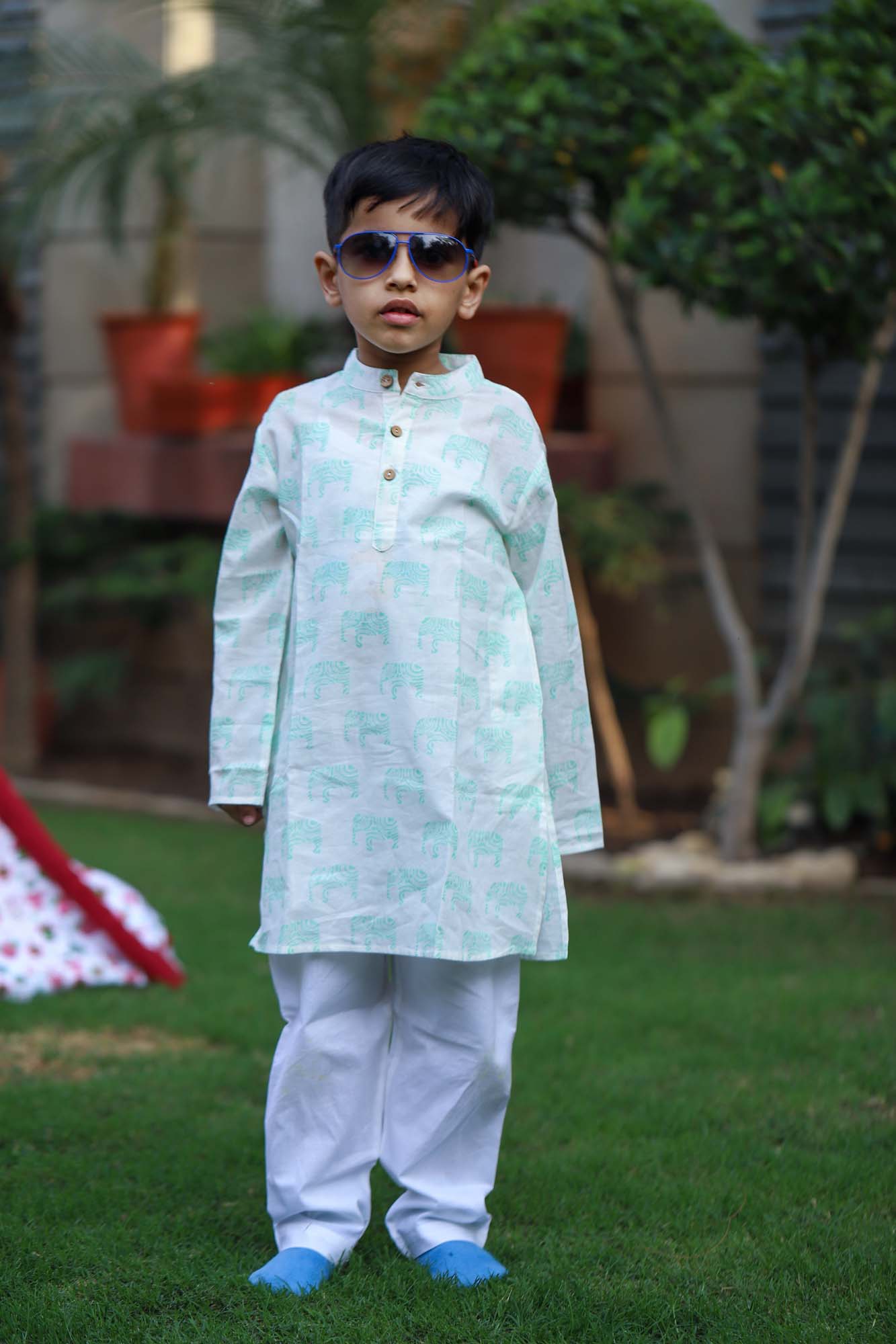 Boy Kurta Green Jumbo Elephant