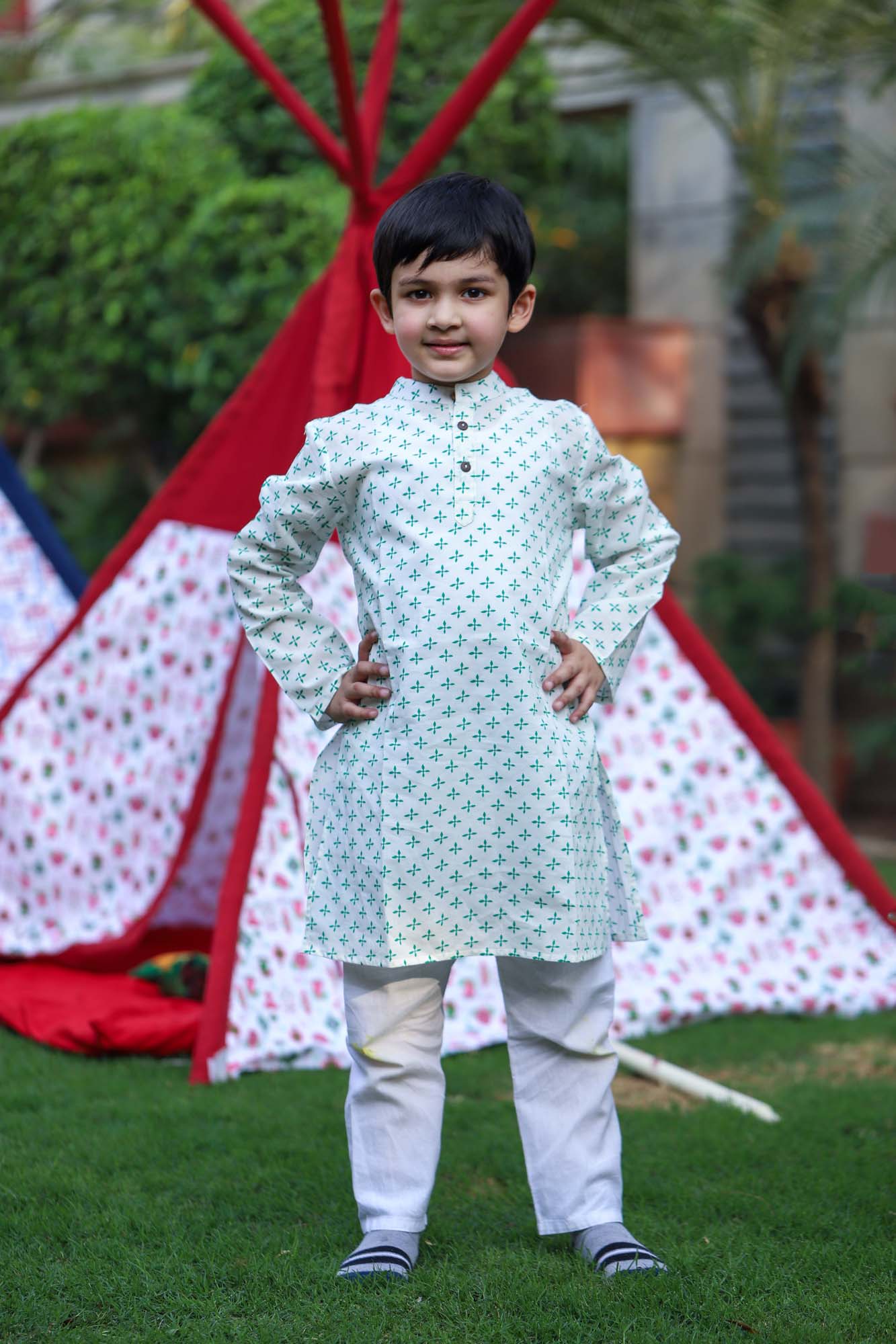 Boy Kurta Mosaic Tile Green