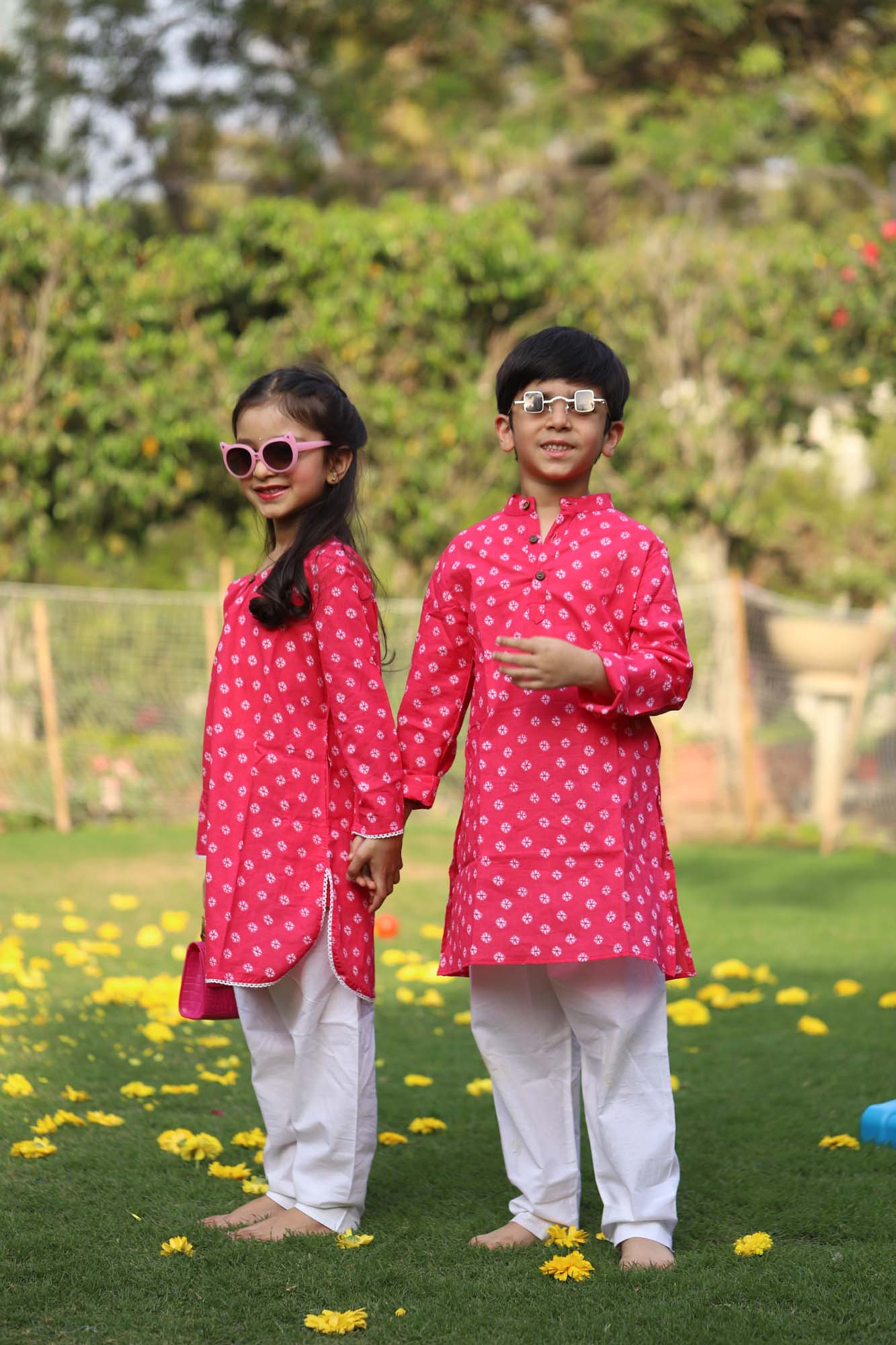 Girl Kurta Pink Bandhej