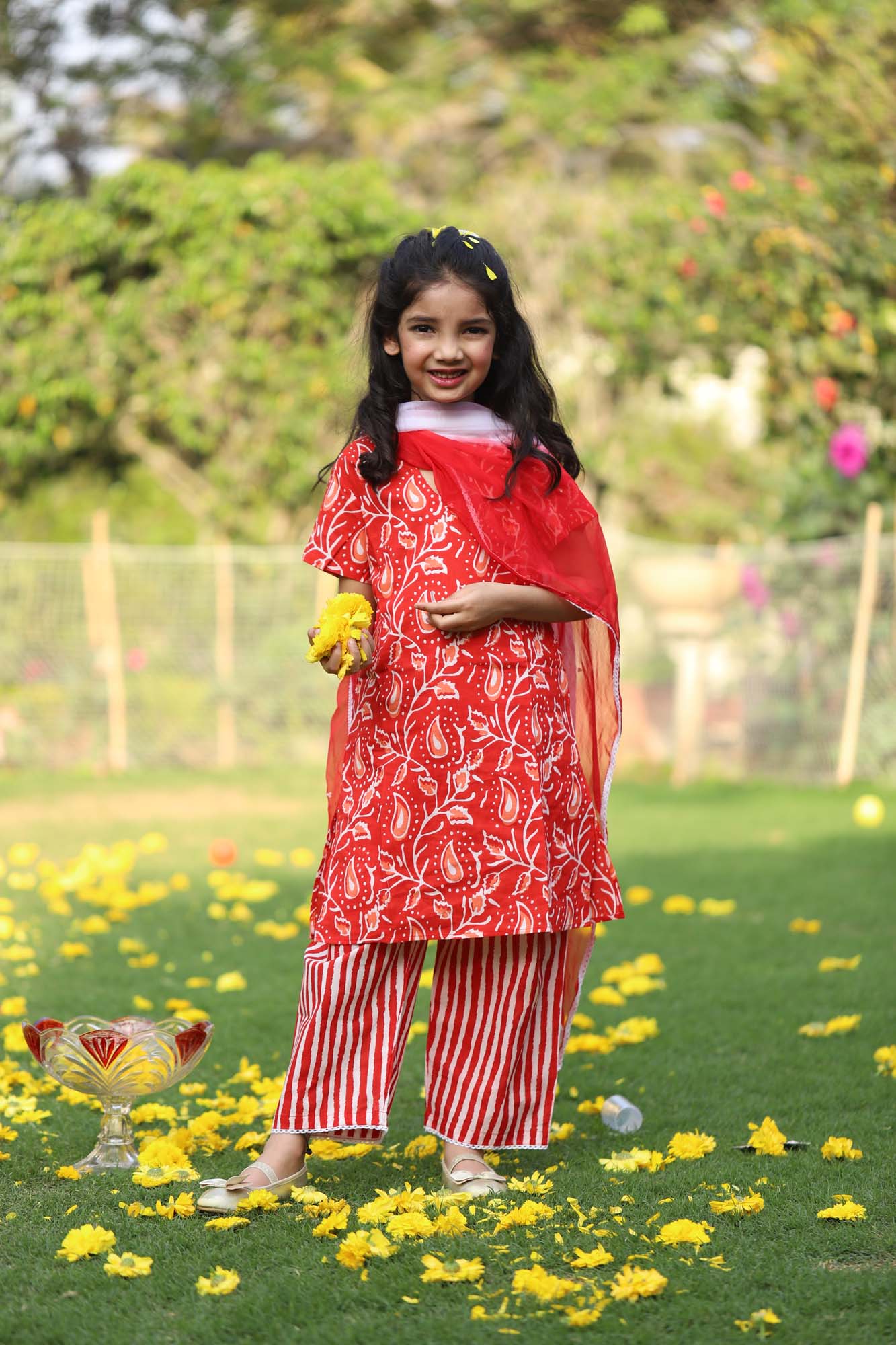 Girl Red Paisley Suit Set S/3