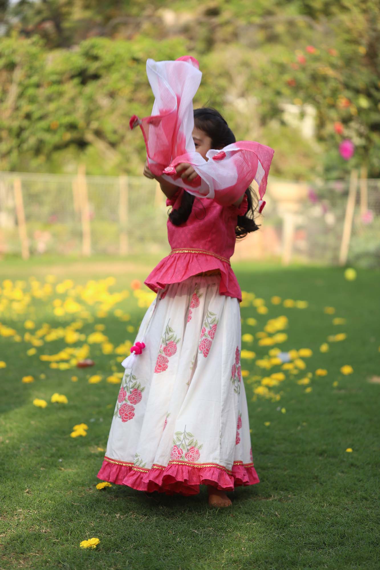 Girl Lehenga Set of 3 Rose