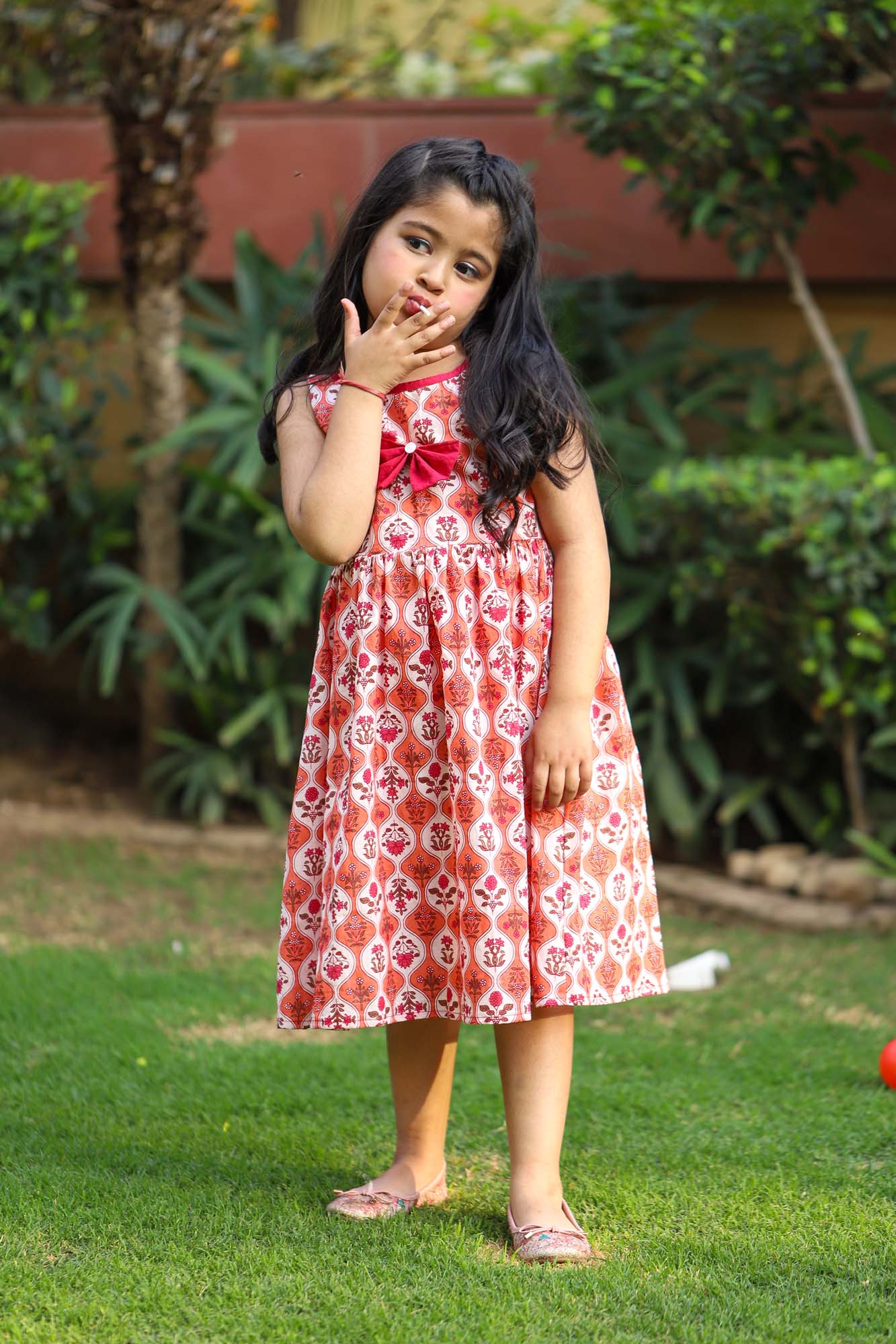 Frock Girl Bow Peach Jaal