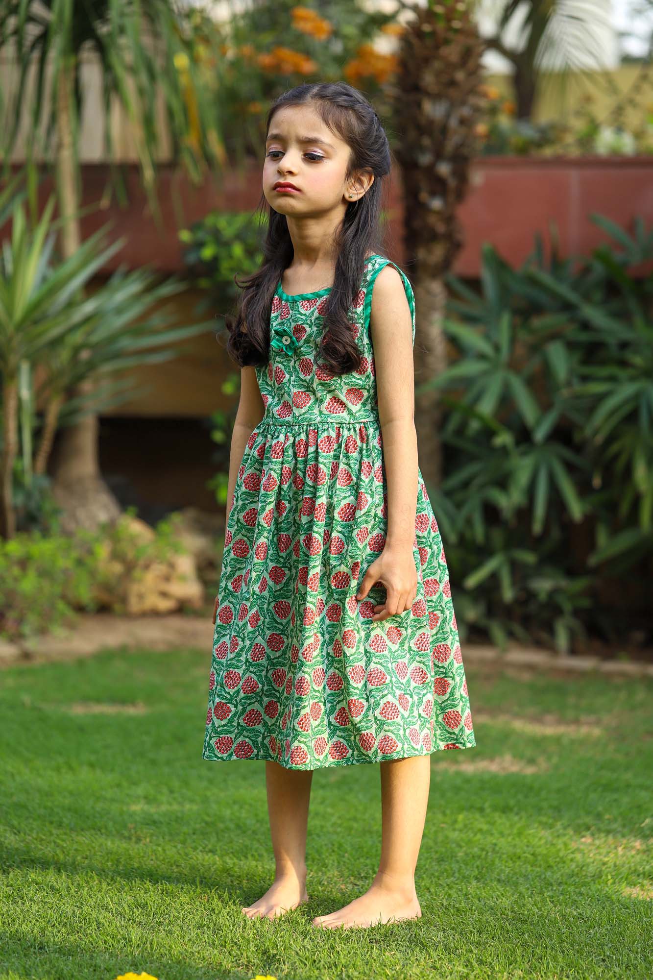 Girl Bow Frock Lilac Green