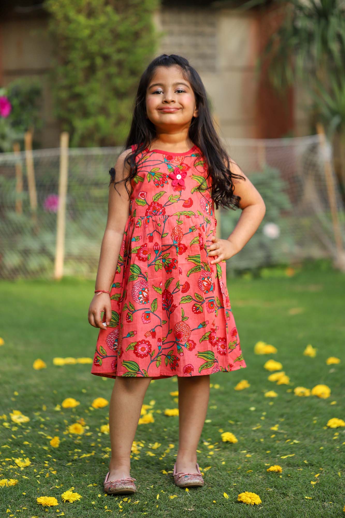 Girl Frock Red Floral Jaal