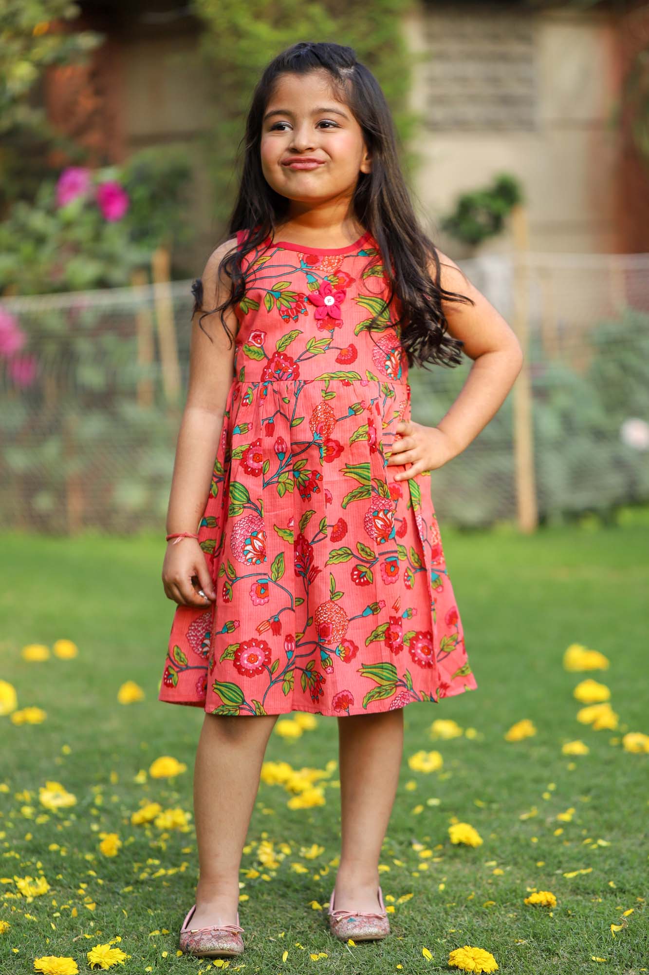 Girl Frock Red Floral Jaal