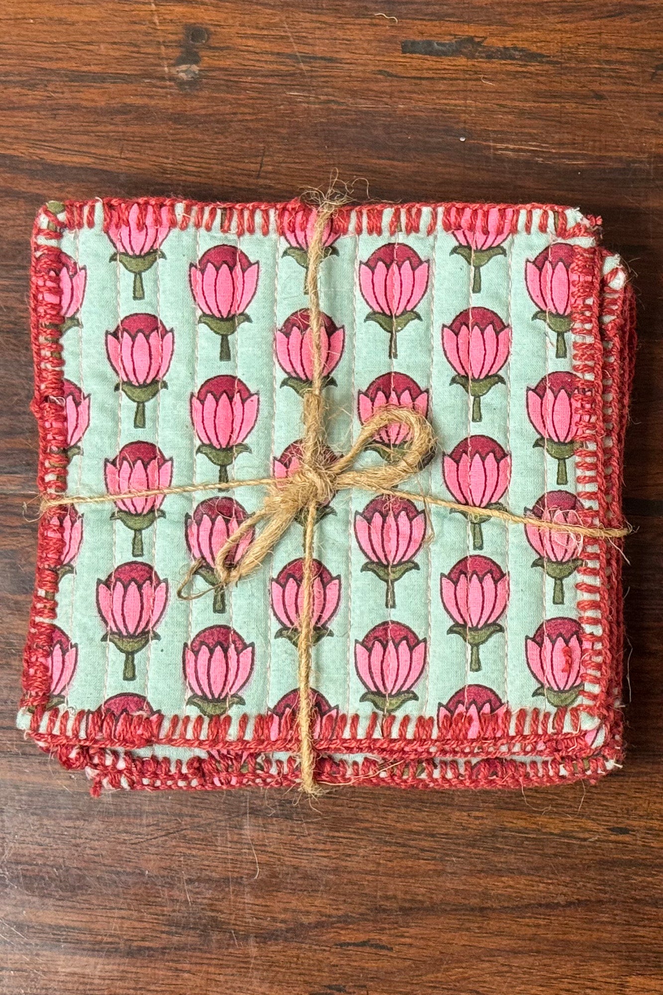 Lotus Pink Quilted Reversible Coaster Set